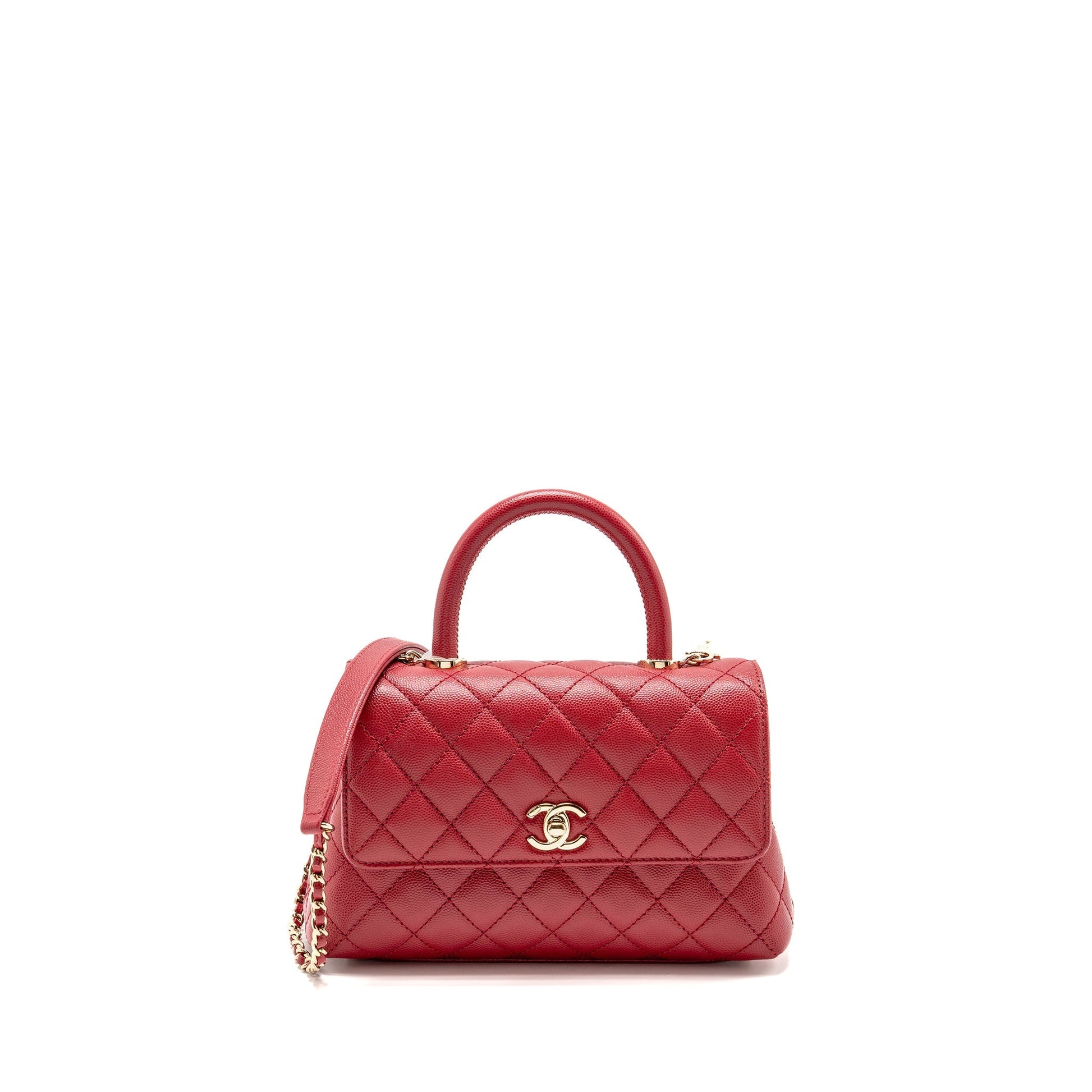 Chanel Coco handle caviar LGHW microchip Red Small Handbag