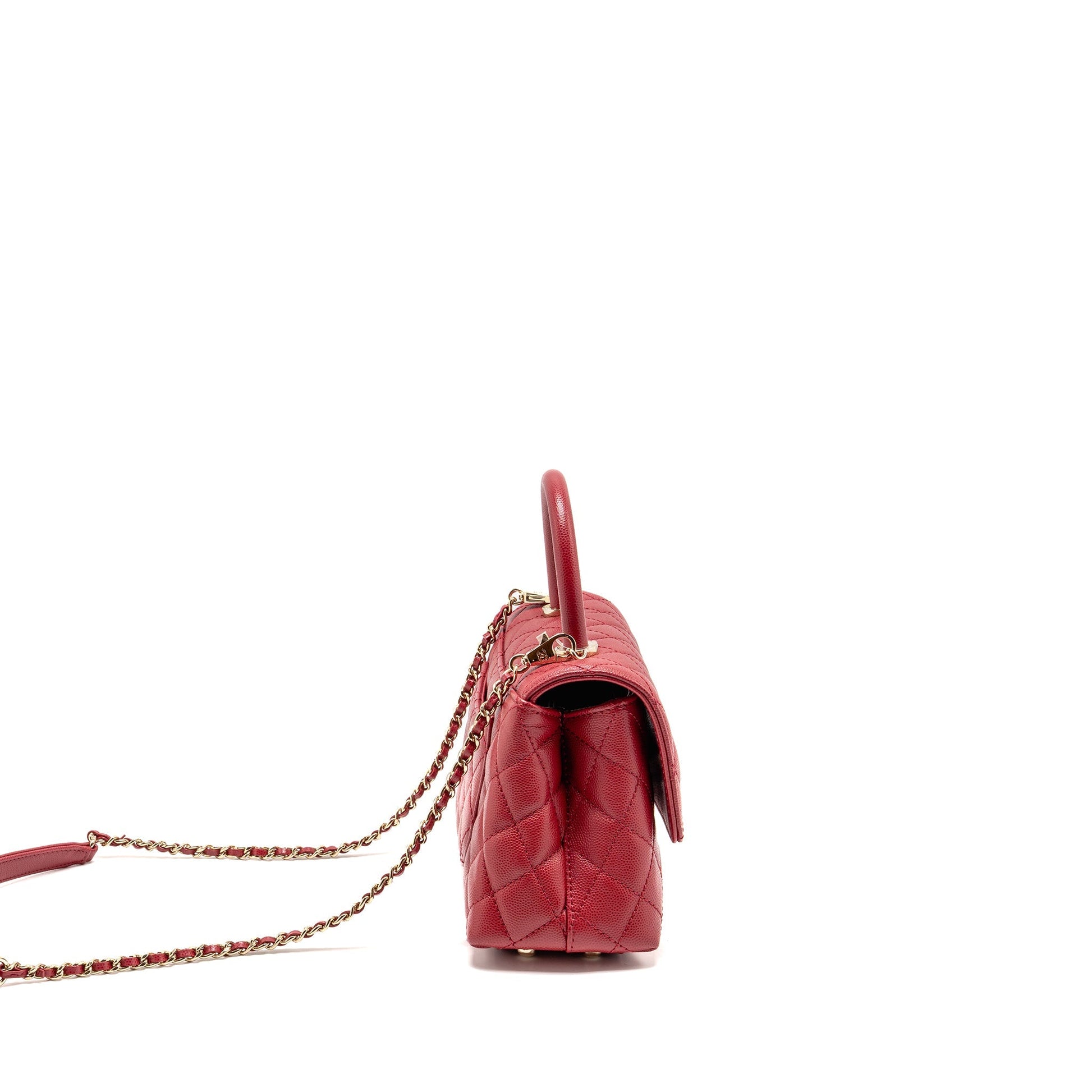 Chanel Coco handle caviar LGHW microchip Red Small Handbag