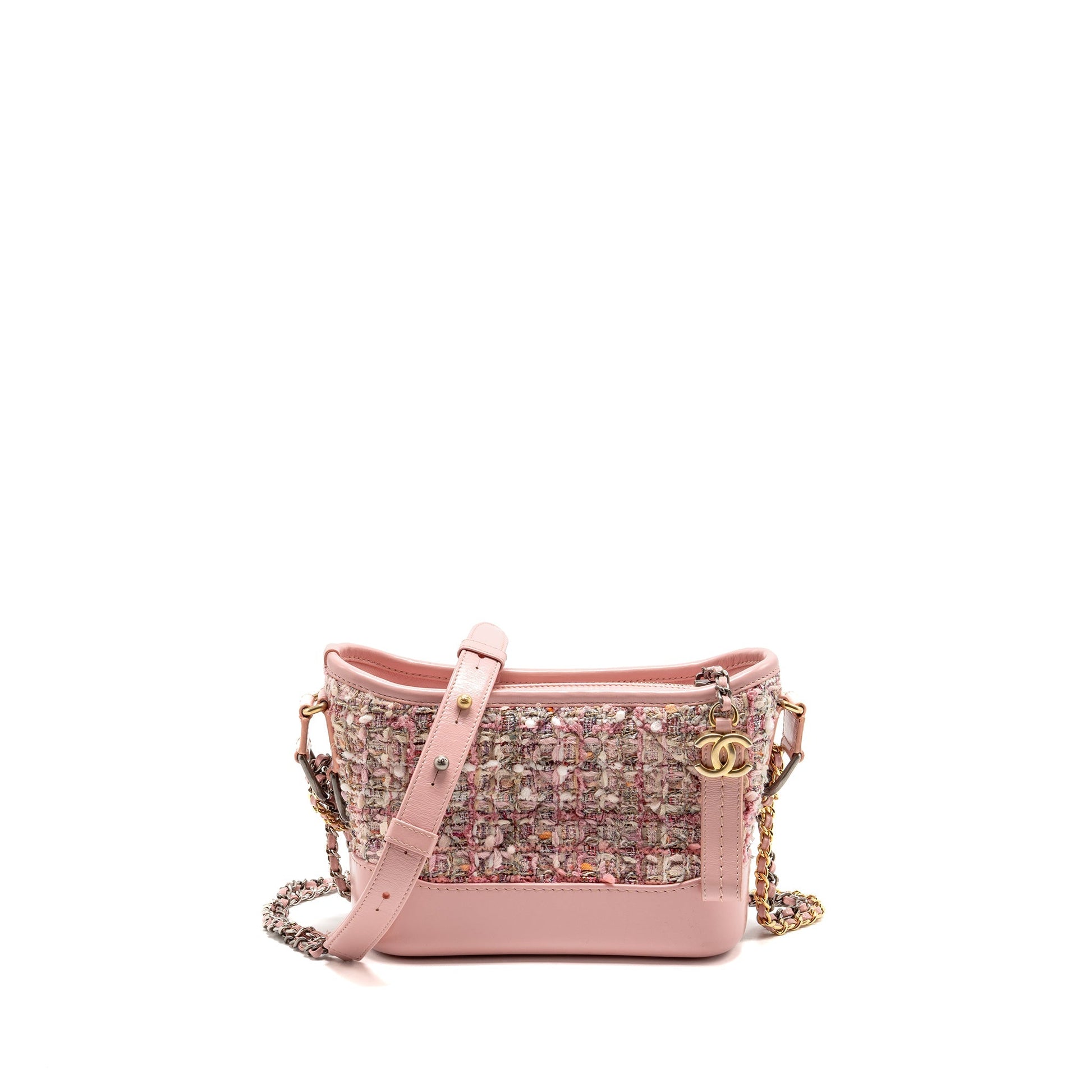 Chanel Gabrielle Hobo Tweed Shiny Calfskin Multicoloured Pink Small Shoulder Bag