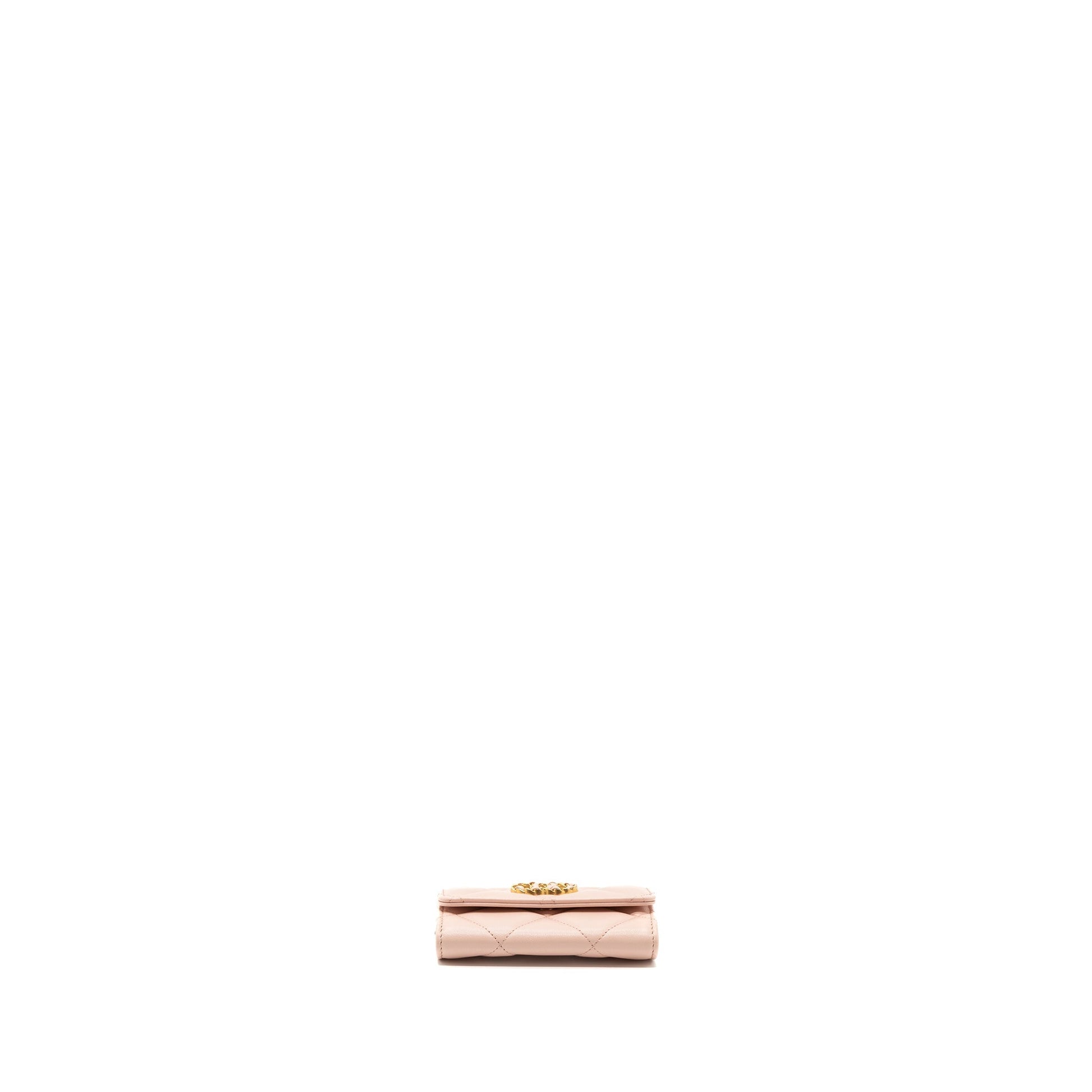 Chanel 19 Card Holder Lambskin Light GHW Pink Wallet Case
