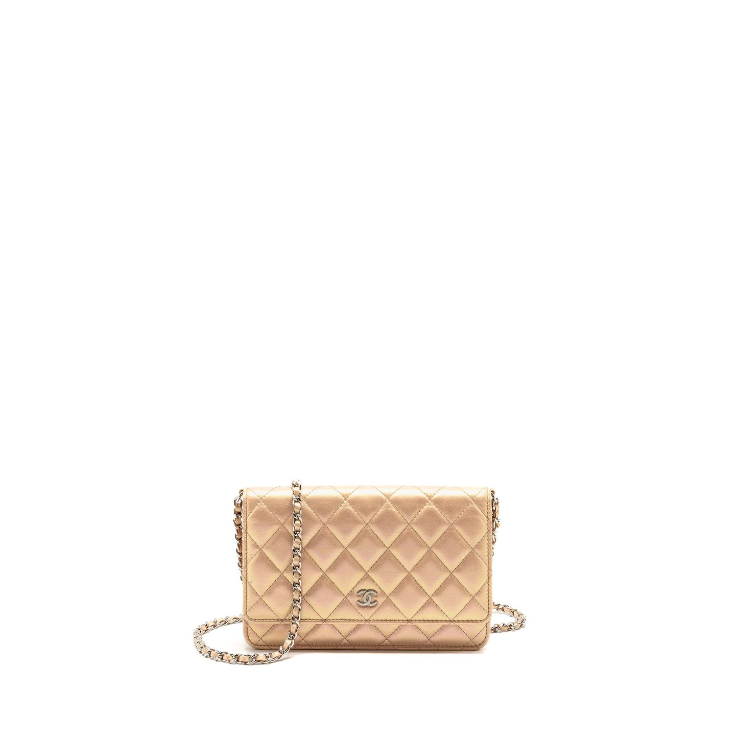Chanel Classic on Lambskin Iridescent SHW Microchip Pink Wallet Case