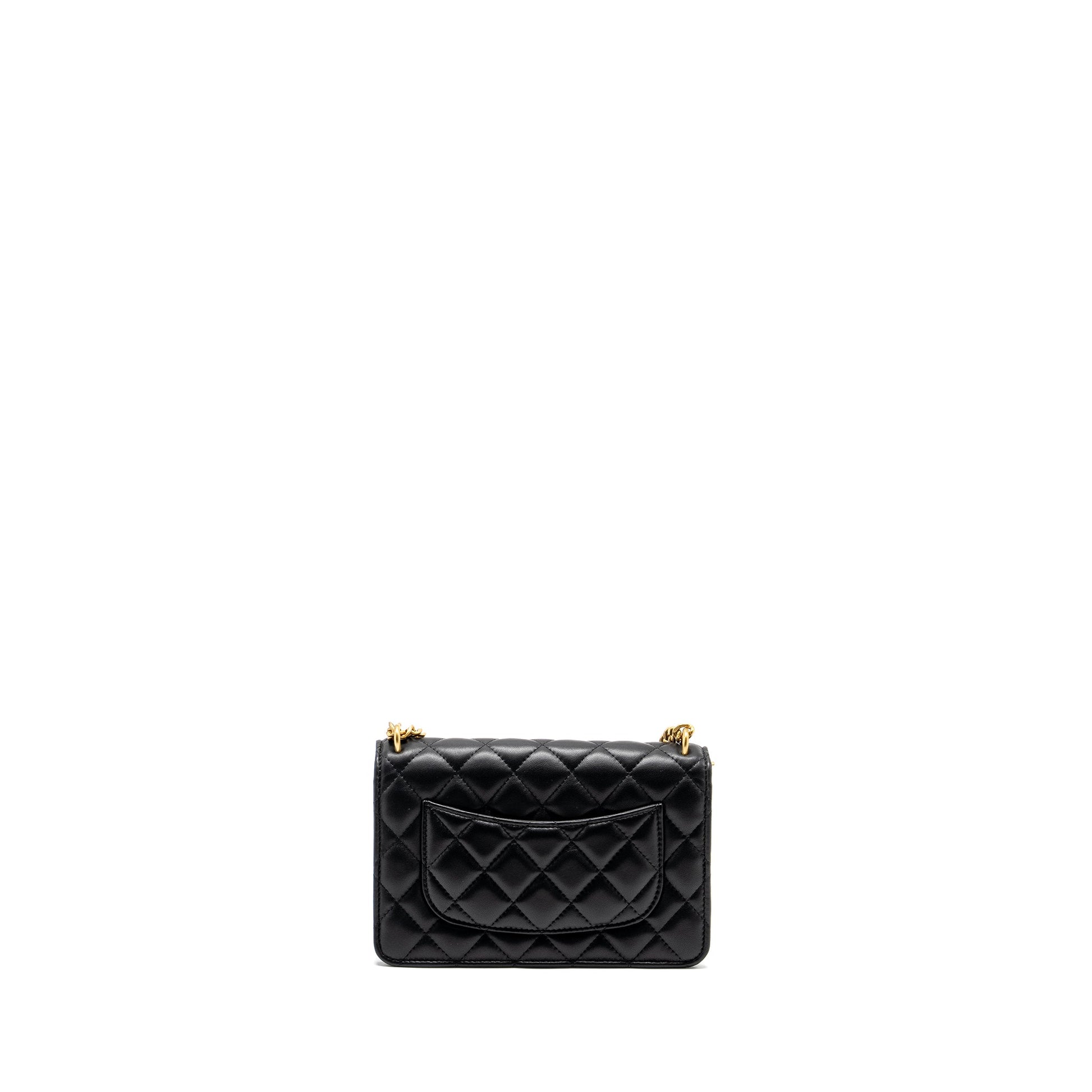 Chanel Classic on Camellia Adjustable Lambskin GHW Black Wallet Case