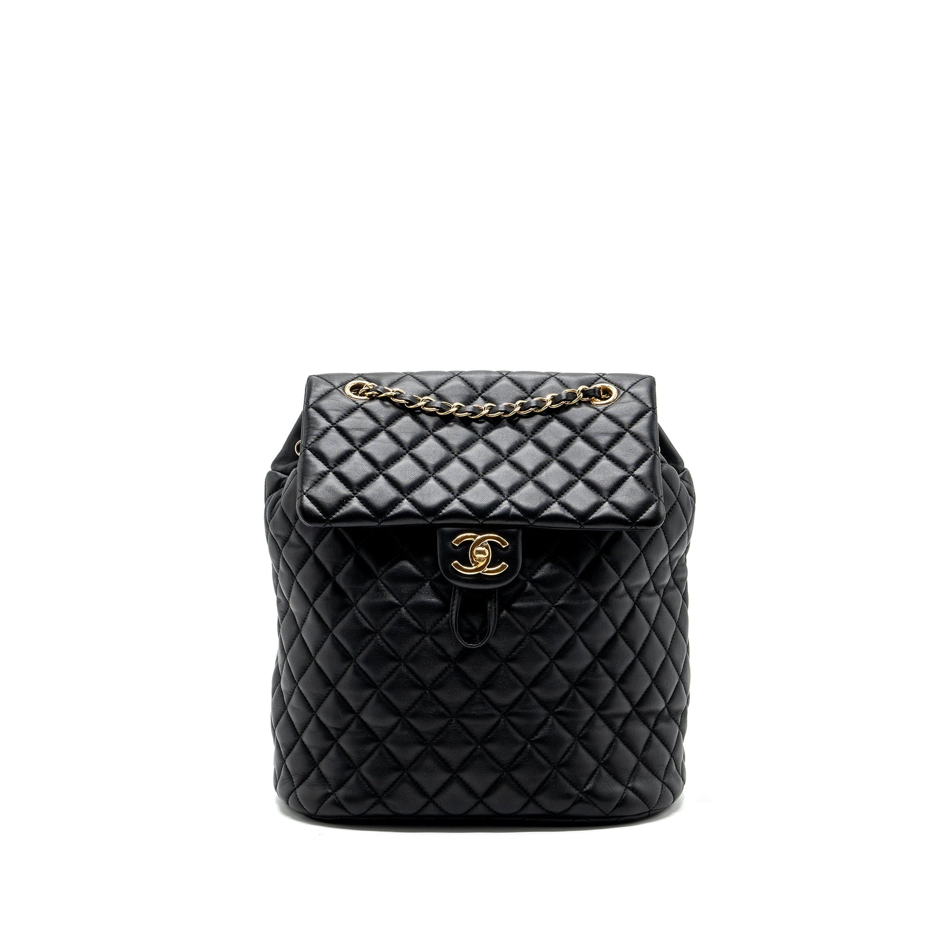 Chanel quilted flap backpack lambskin GHW Black