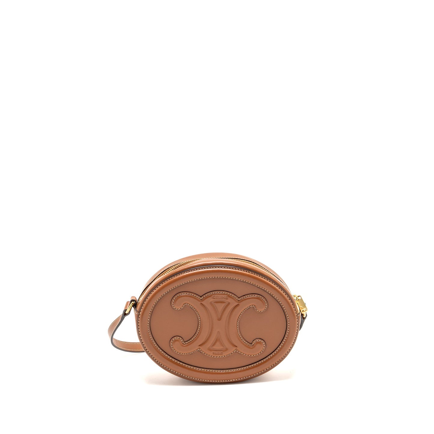 Celine Oval Purse Triomphe Smooth Calfskin Handbag Tan Travel Bag