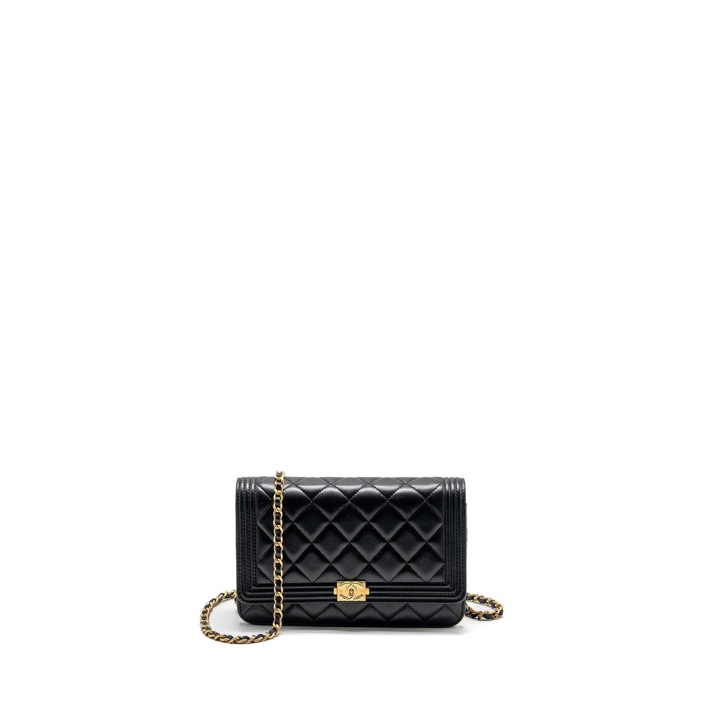 Chanel Boy on lambskin GHW Black Wallet Case