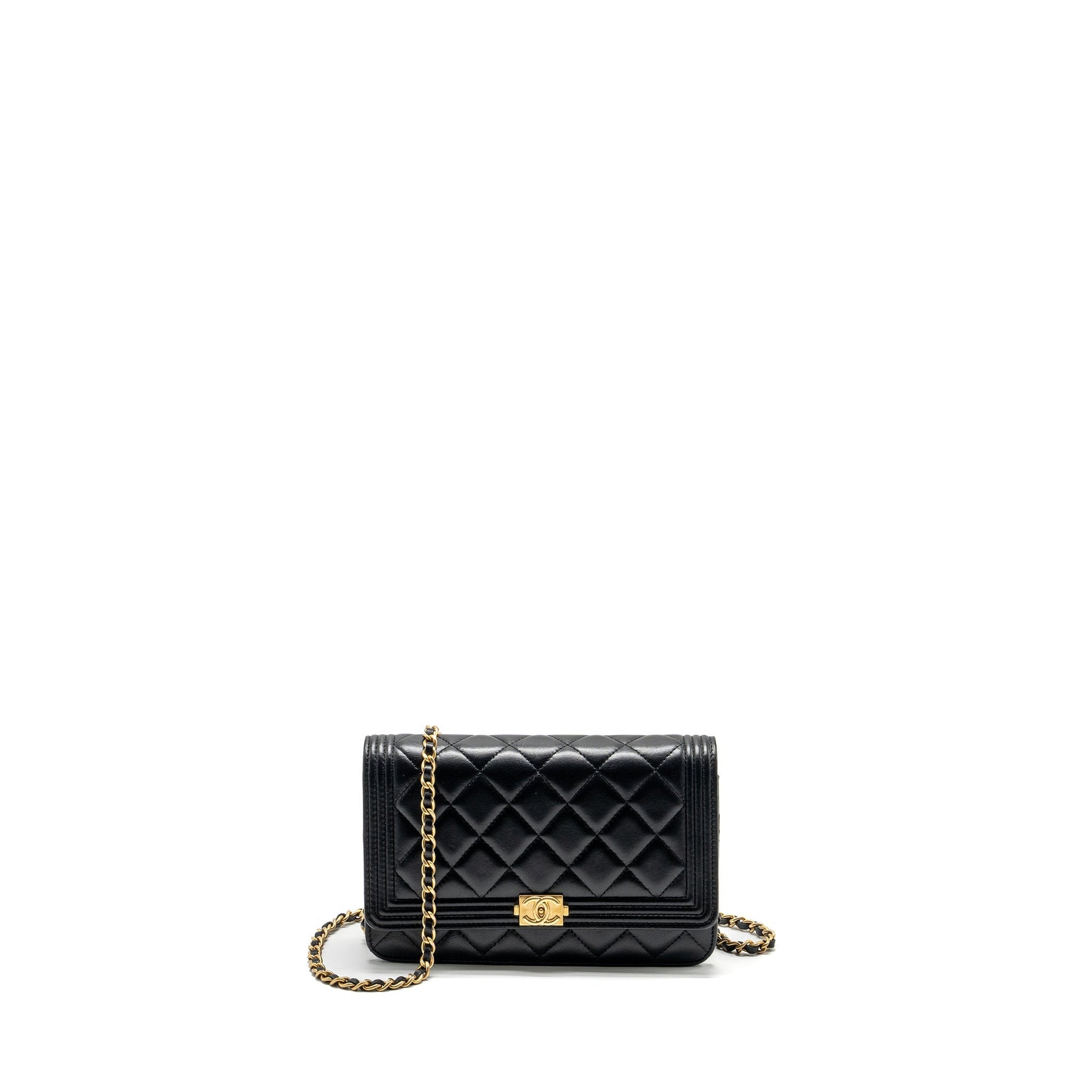 Chanel Boy on lambskin GHW Black Wallet Case