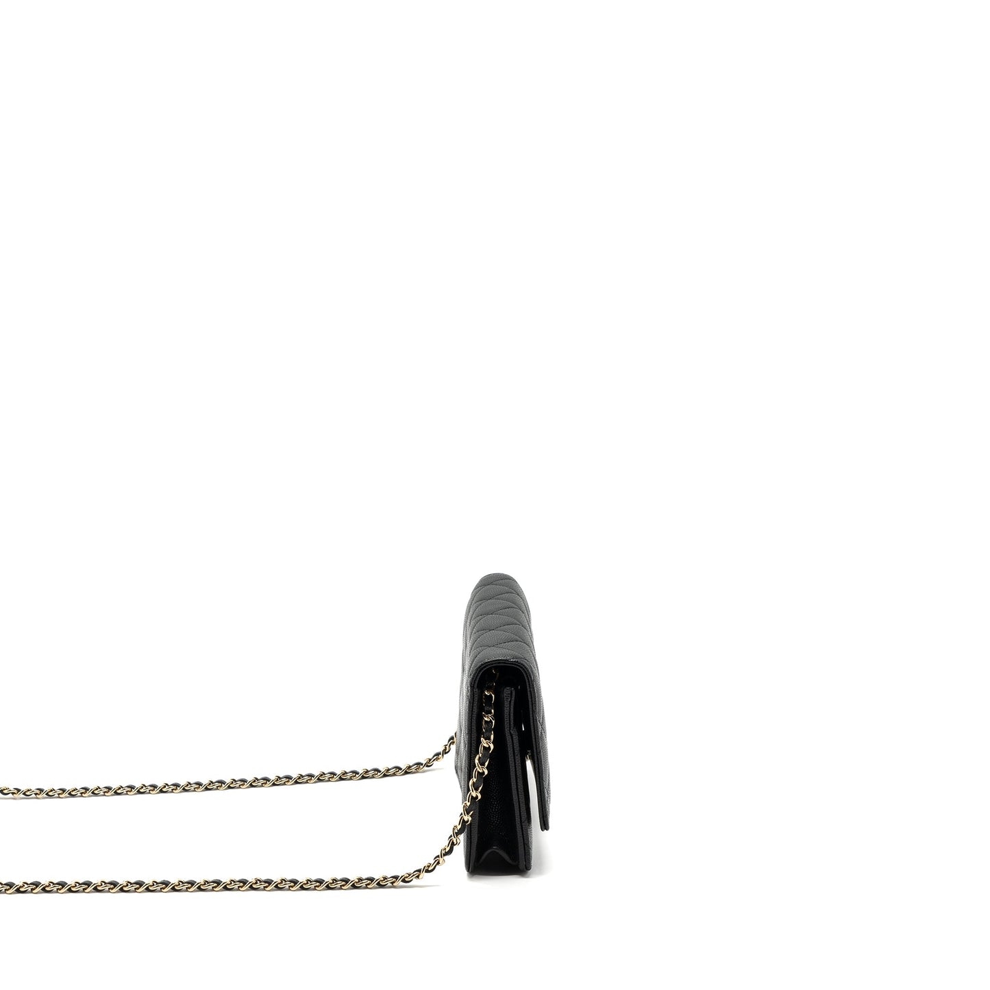 Chanel Detailed Logo On Caviar LGHW microchip Black Wallet Case