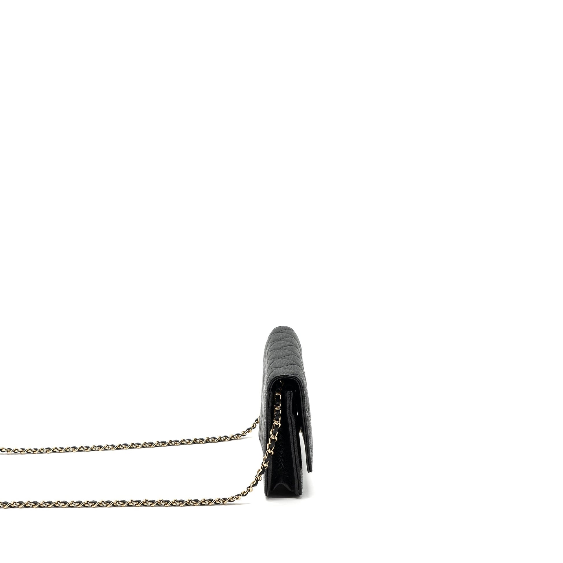 Chanel Detailed Logo On Caviar LGHW microchip Black Wallet Case