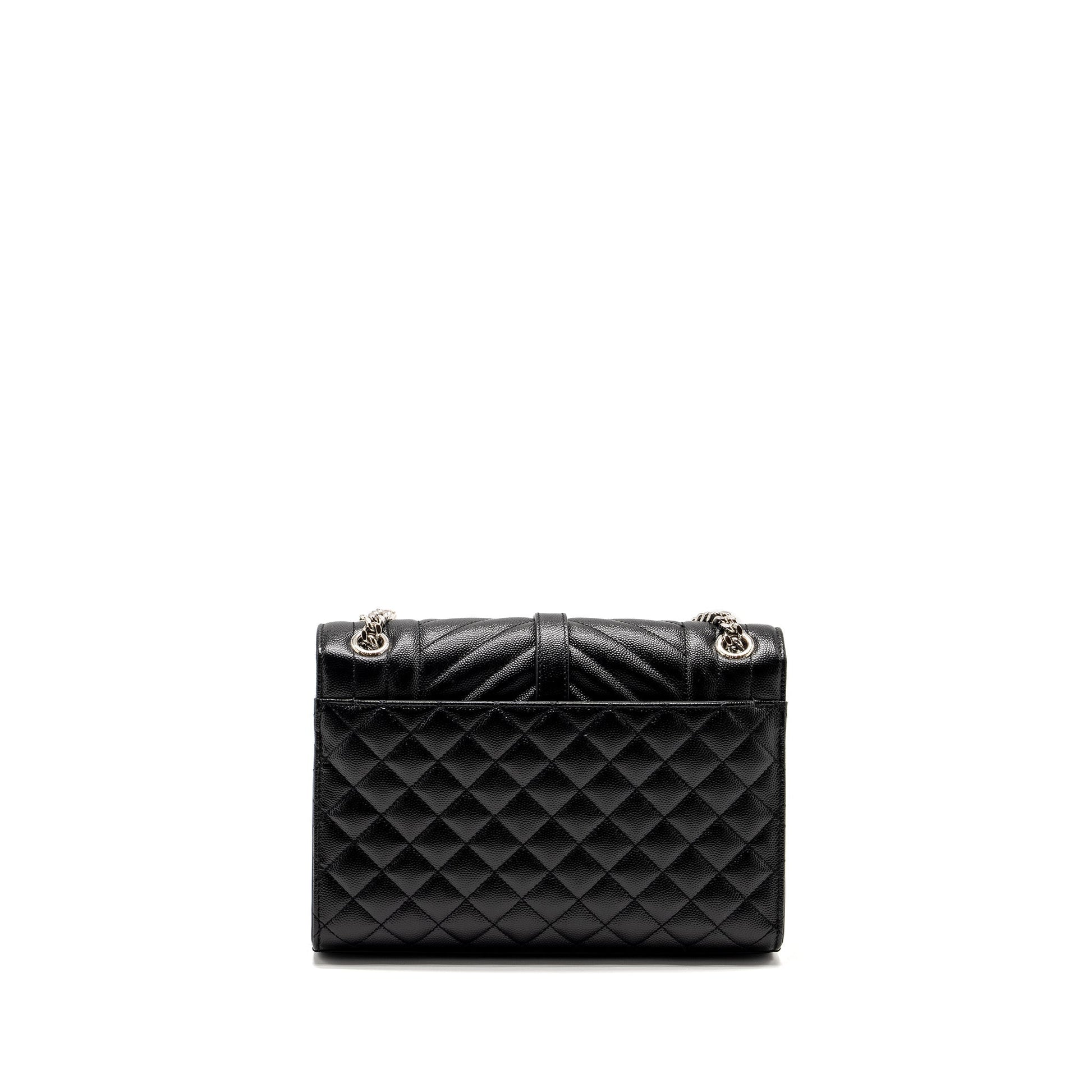 YSL Saint Laurent Envelope Chain Purse Grained Calfskin Mix Travel Matelasse Black Travel Bag Black Shw