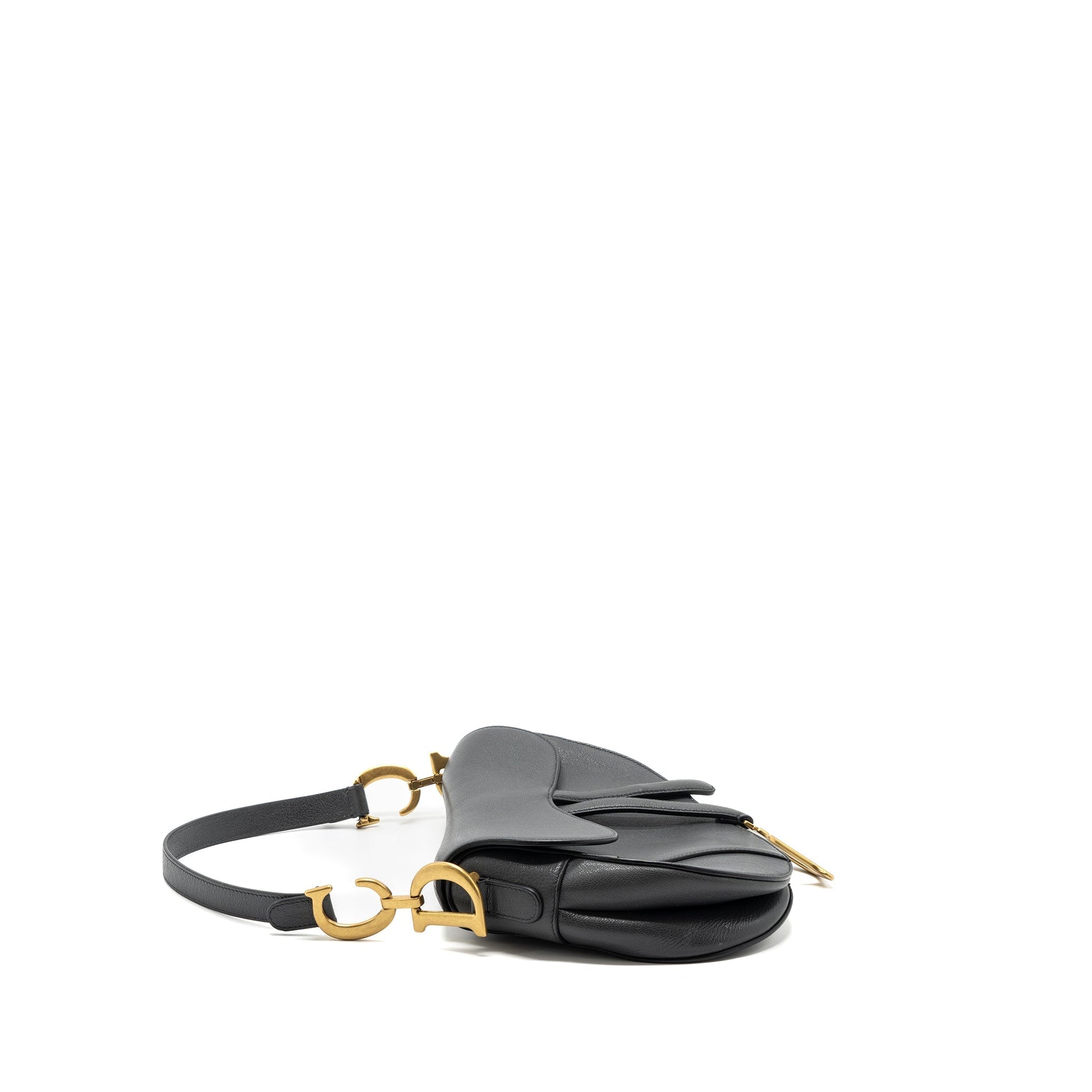 Dior Saddle Purse Goatskin Dark Grey Handbag Medium Travel Bag