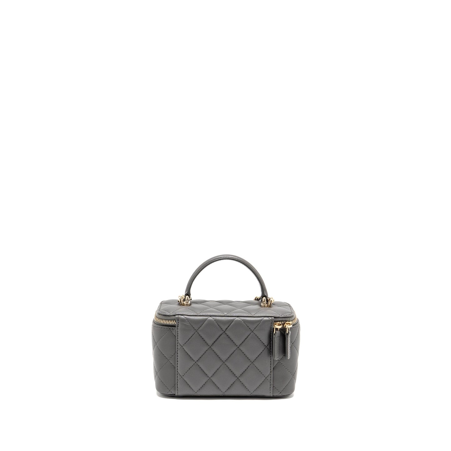 Chanel Top Handle Long Vanity Lambskin LGHW Grey Handbag Microchip 1