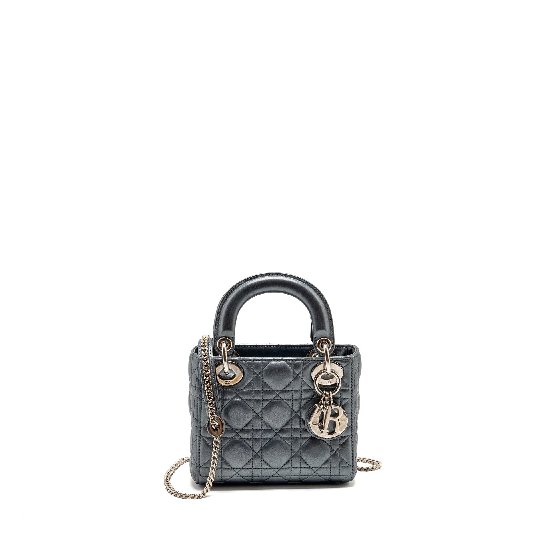 Dior Lady Lambskin Iridescent Grey Handbag Mini Travel Bag