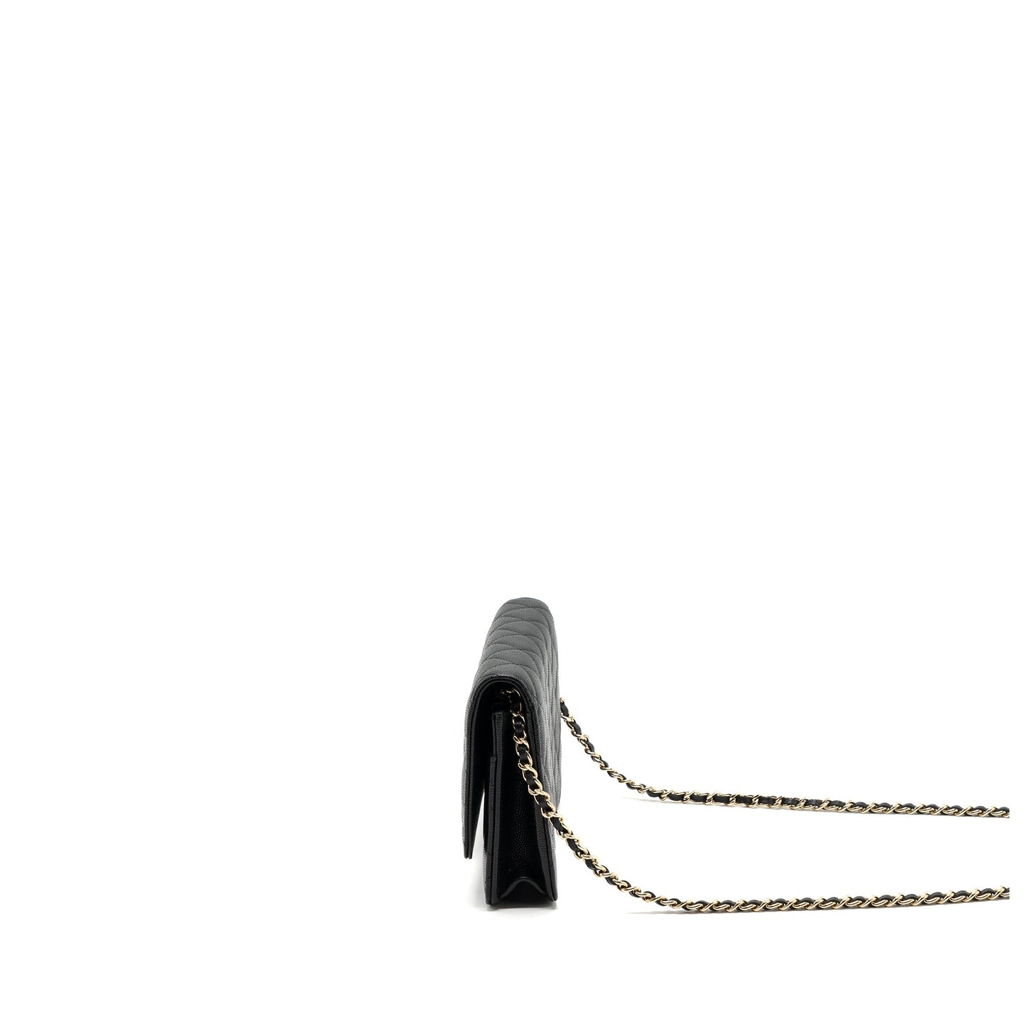 Chanel Detailed Logo On Caviar LGHW microchip Black Wallet Case