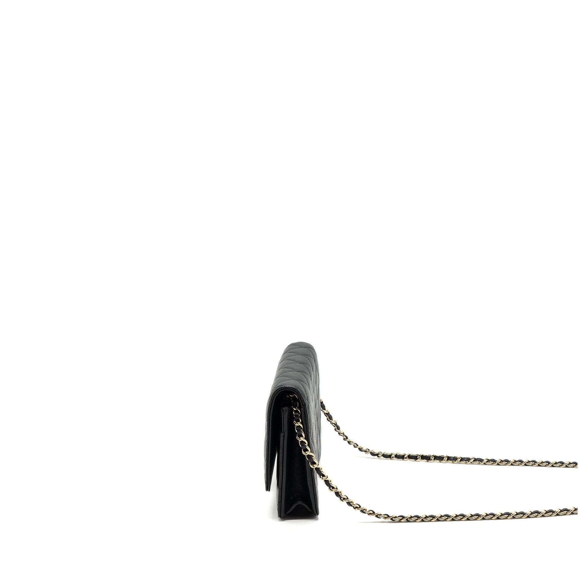 Chanel Detailed Logo On Caviar LGHW microchip Black Wallet Case