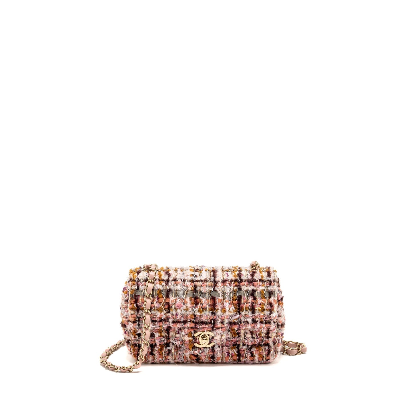 Chanel 23K Rectangular Flap Tweed LGHW Microchip Multicolour Pink Shoulder Bag