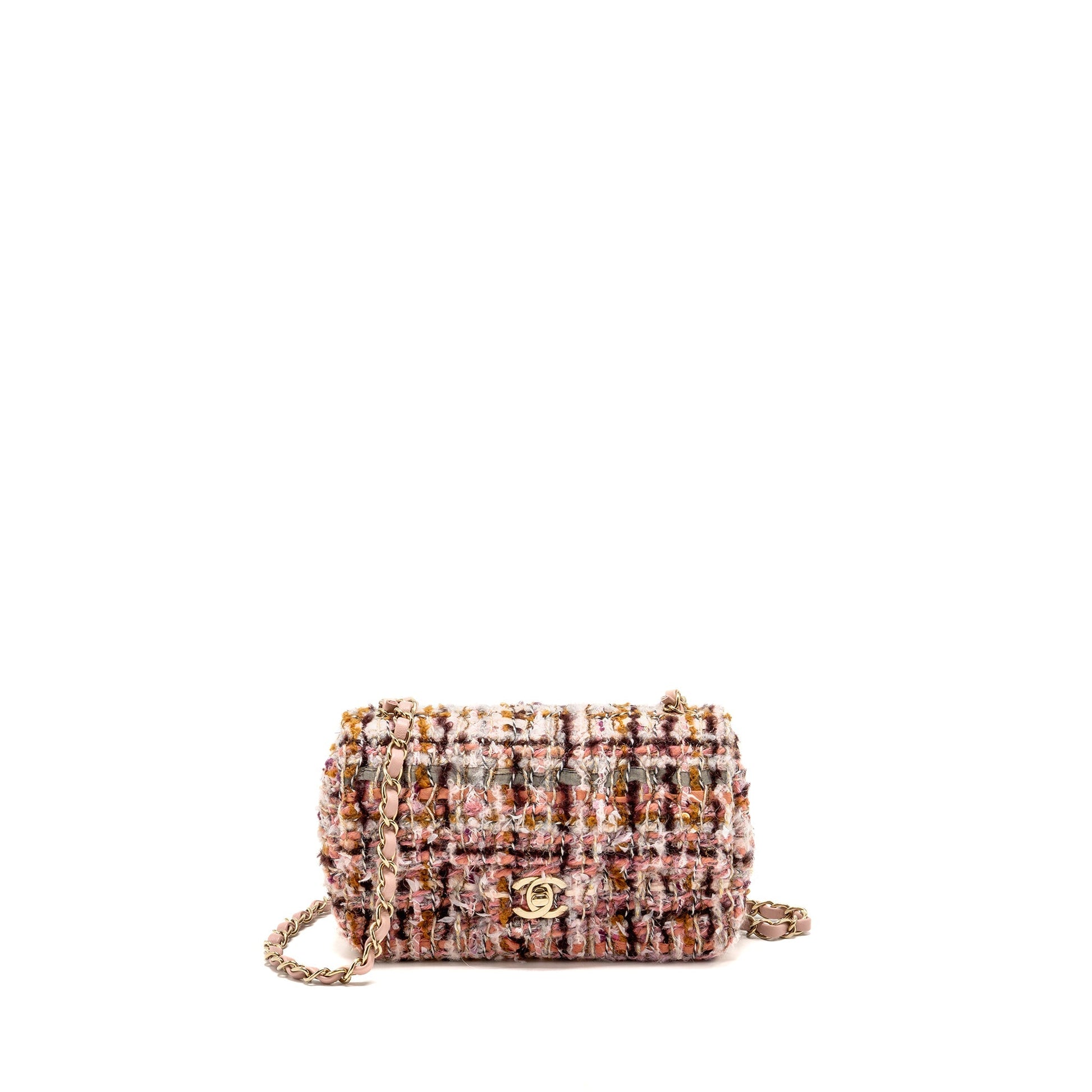 Chanel 23K Rectangular Flap Tweed LGHW Microchip Multicolour Pink Shoulder Bag