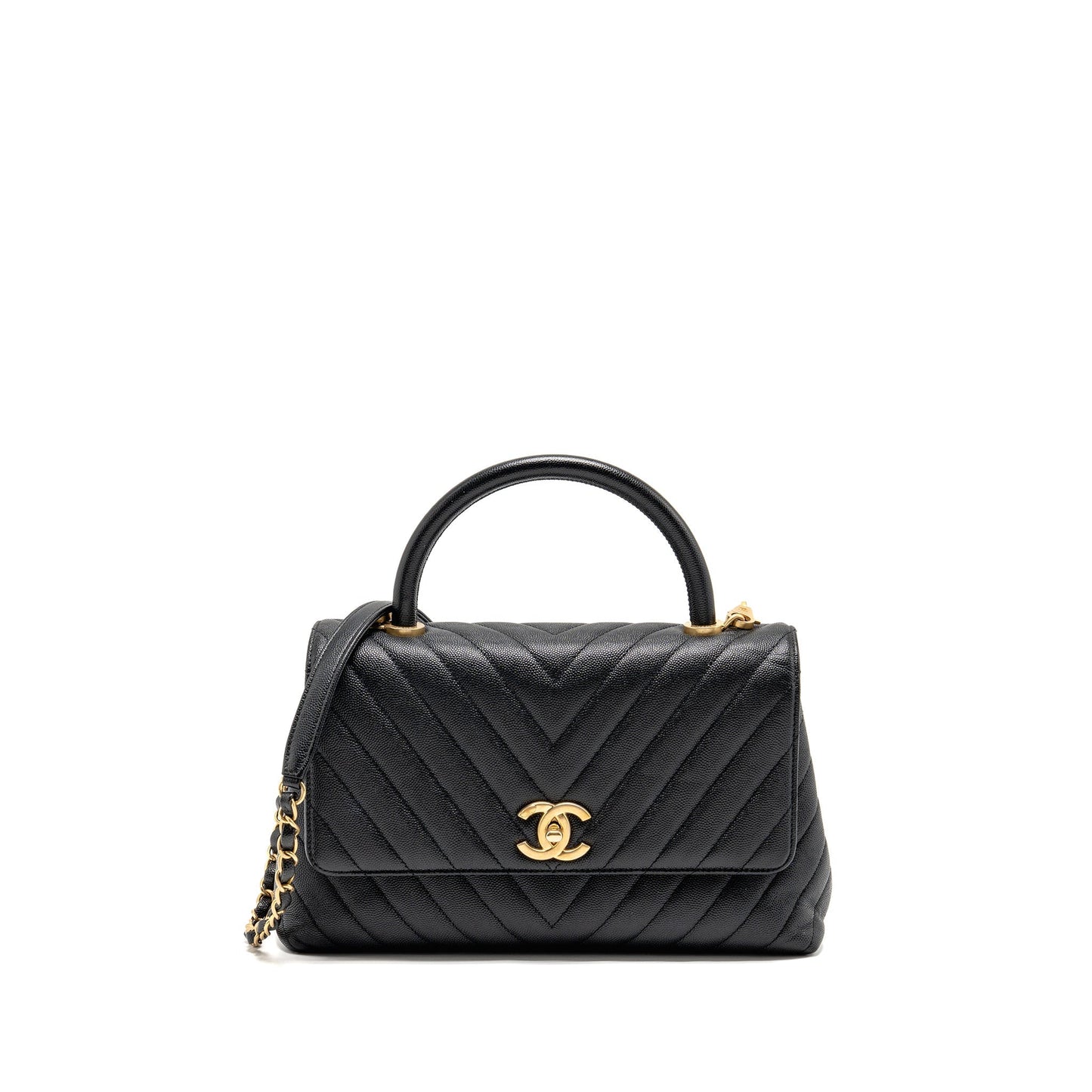 Chanel Chevron Coco handle caviar GHW Black Handbag