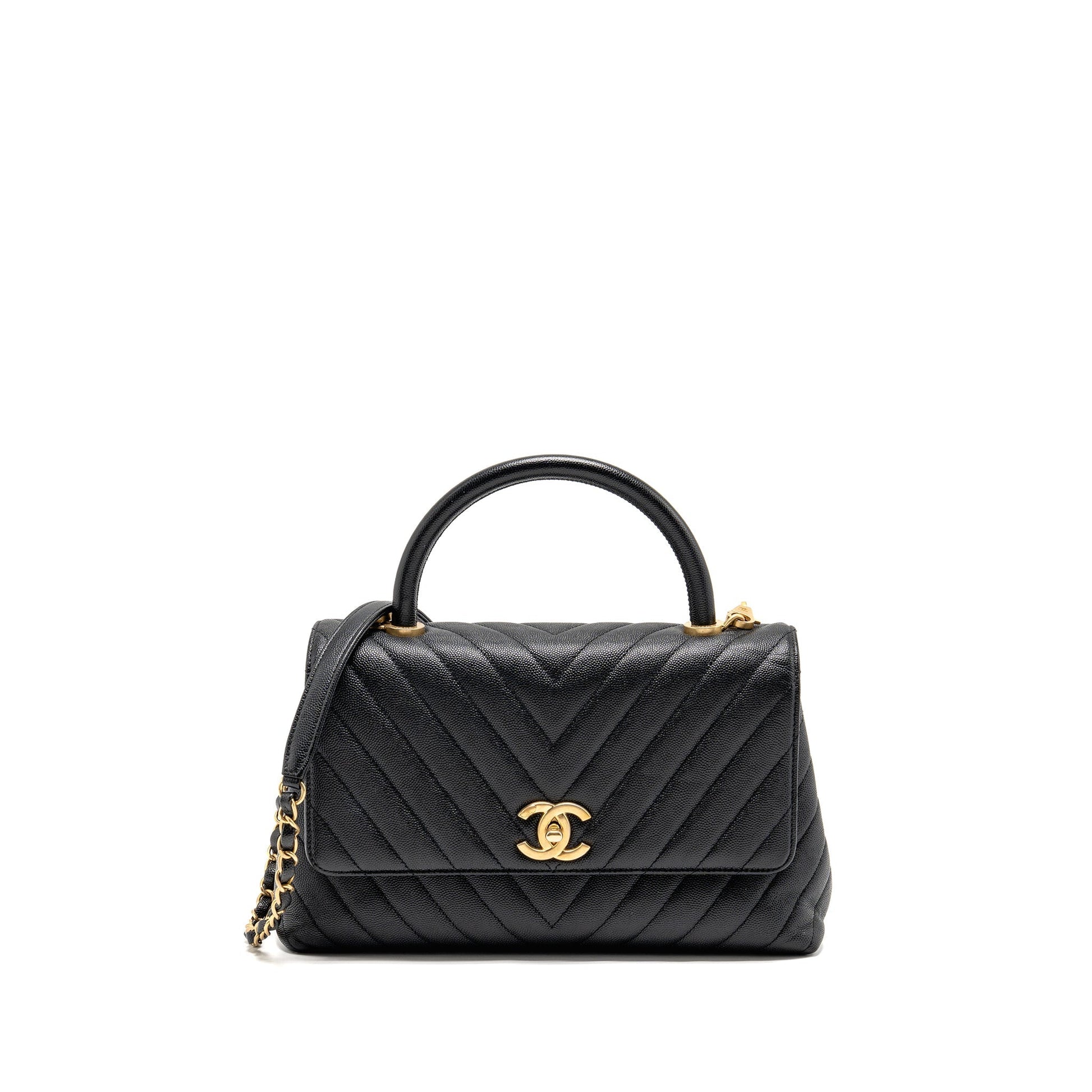 Chanel Chevron Coco handle caviar GHW Black Handbag