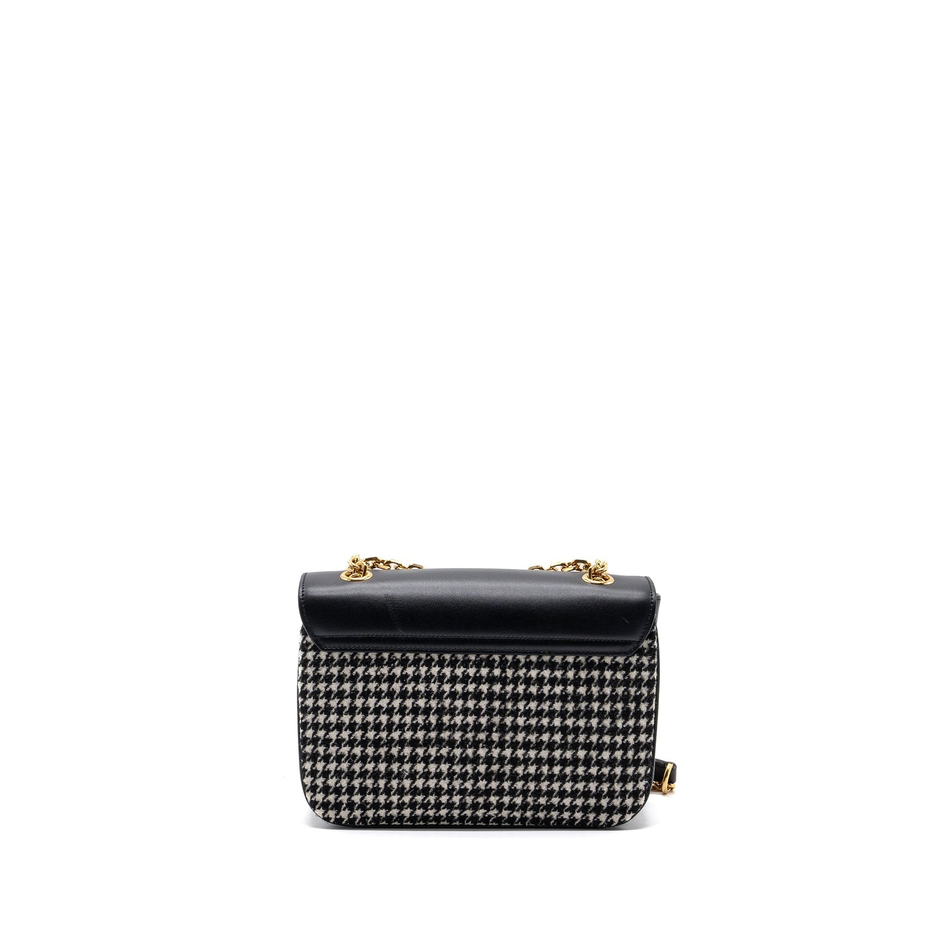 Celine Medium C Purse Tweed Handbag Leather Black Travel Bag