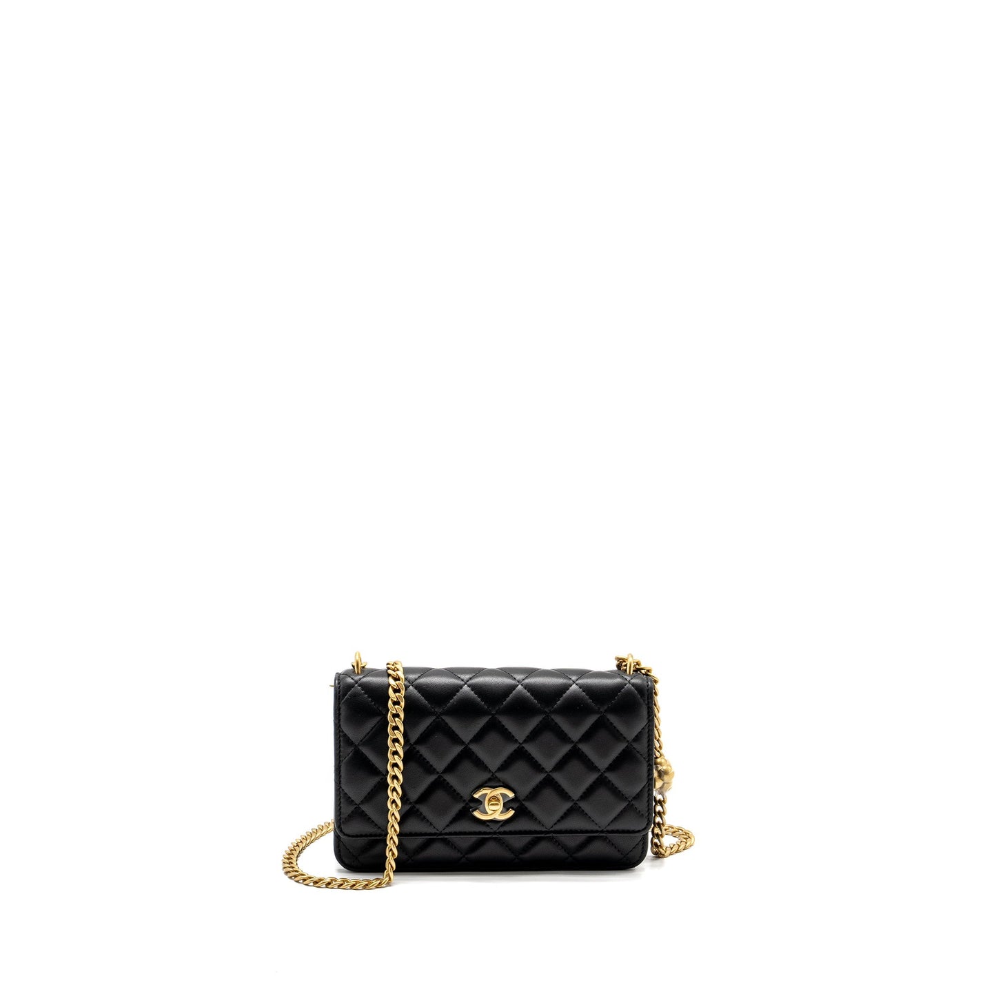 Chanel Classic on Camellia Adjustable Lambskin GHW Black Wallet Case