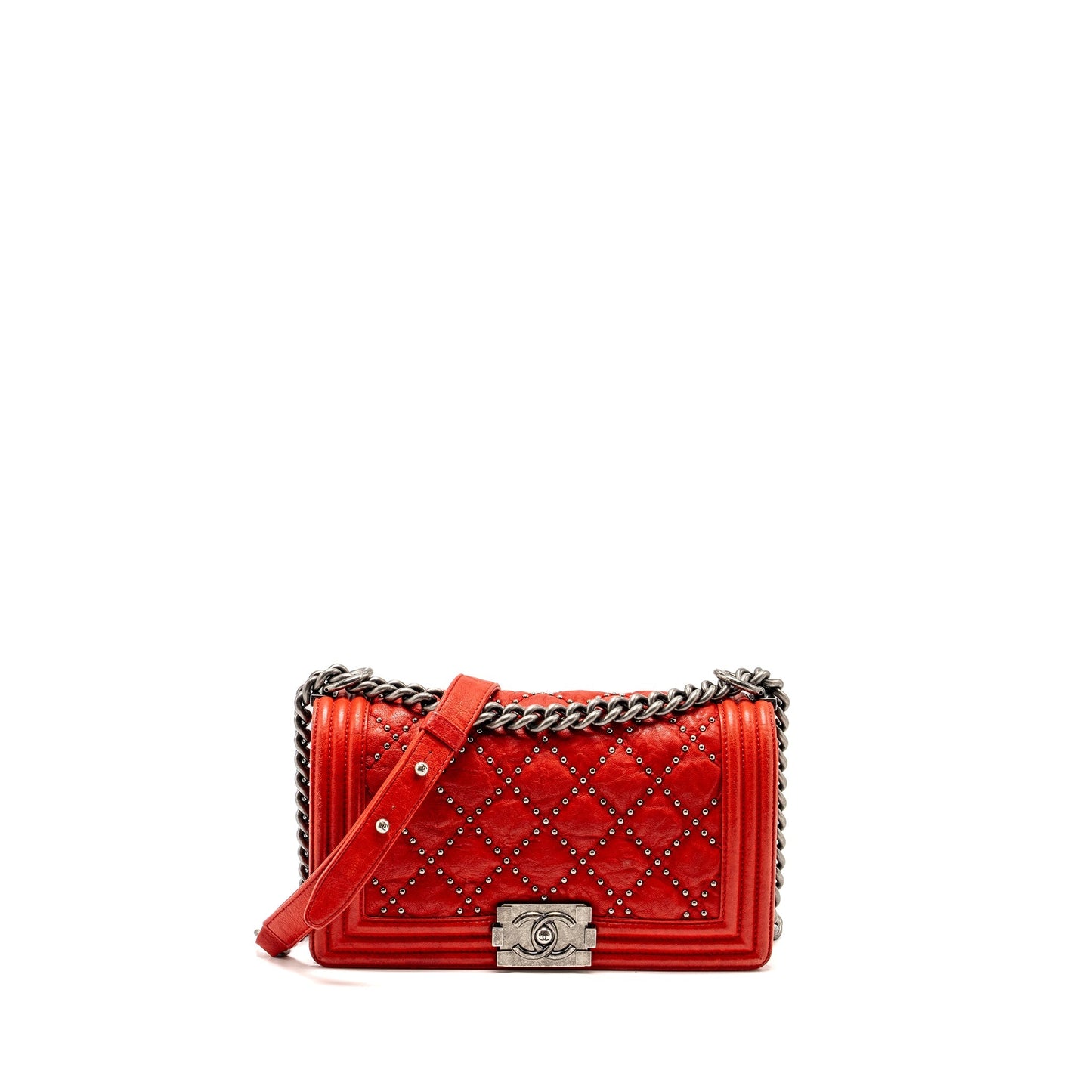 Chanel Boy lambskin ruthenium SHW Red Handbag