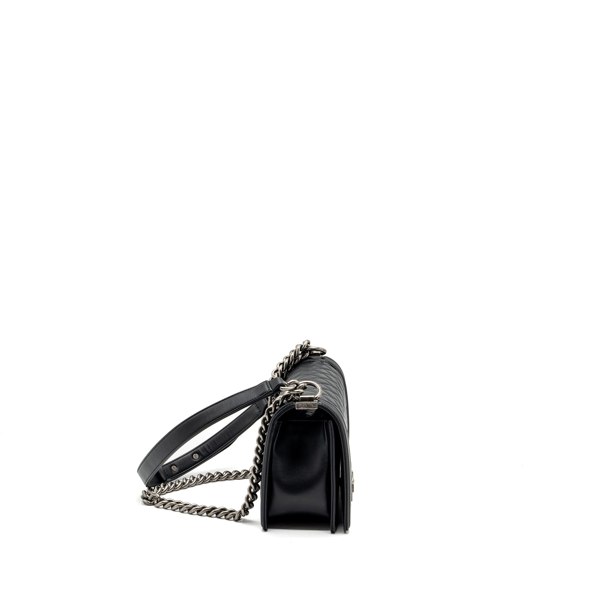 Chanel Boy lambskin ruthenium hardware Black Handbag