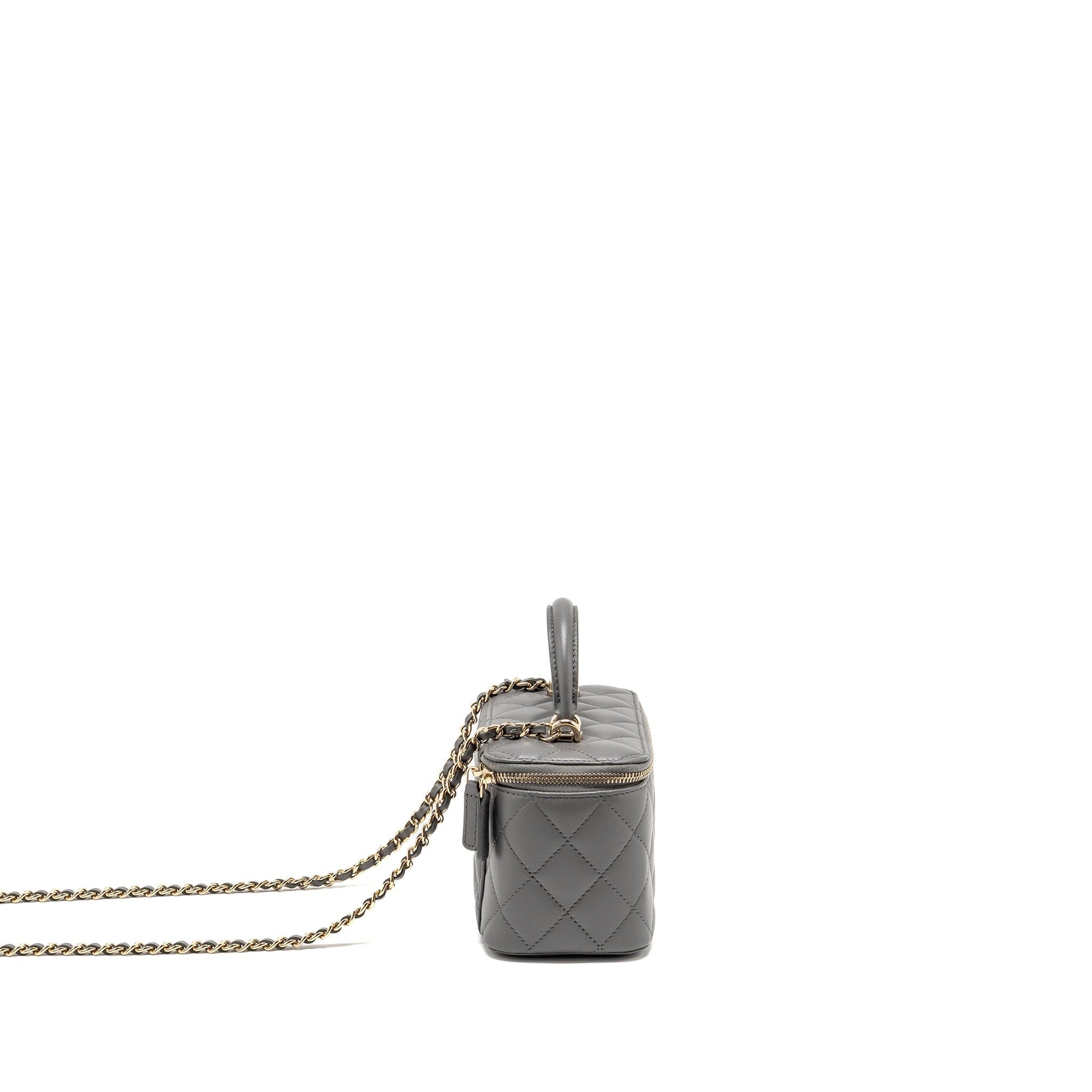 Chanel Top Handle Long Vanity Lambskin LGHW Grey Handbag Microchip 1