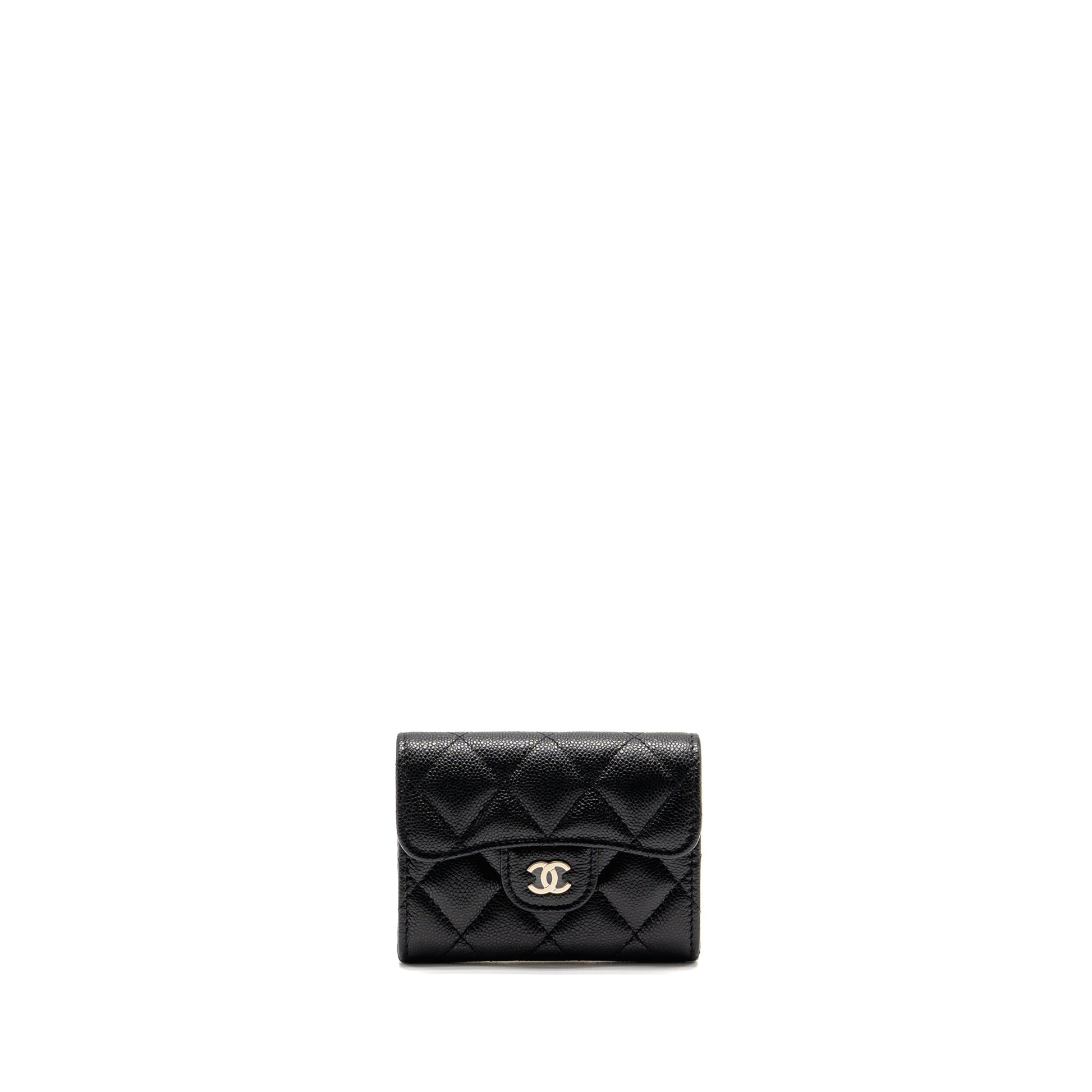 Chanel Classic Flap Card Holder Caviar LGHW Black Wallet Case Lghw Microchip