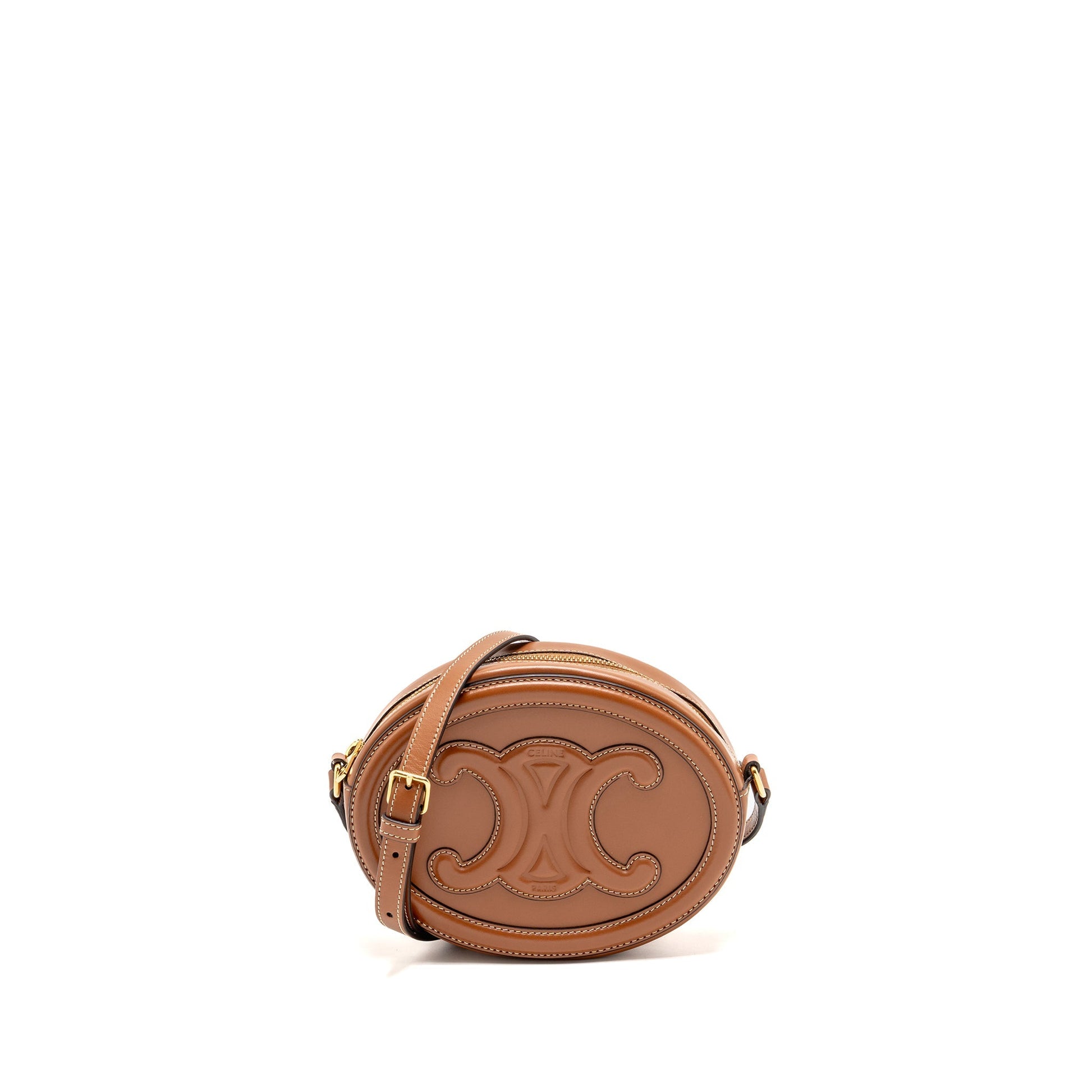 Celine Oval Purse Triomphe Smooth Calfskin Handbag Tan Travel Bag