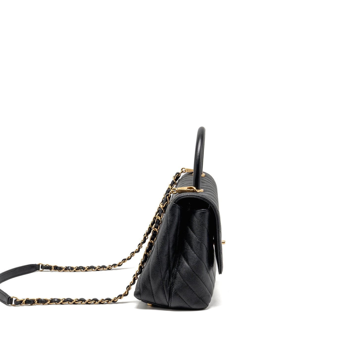 Chanel Chevron Coco handle caviar GHW Black Handbag