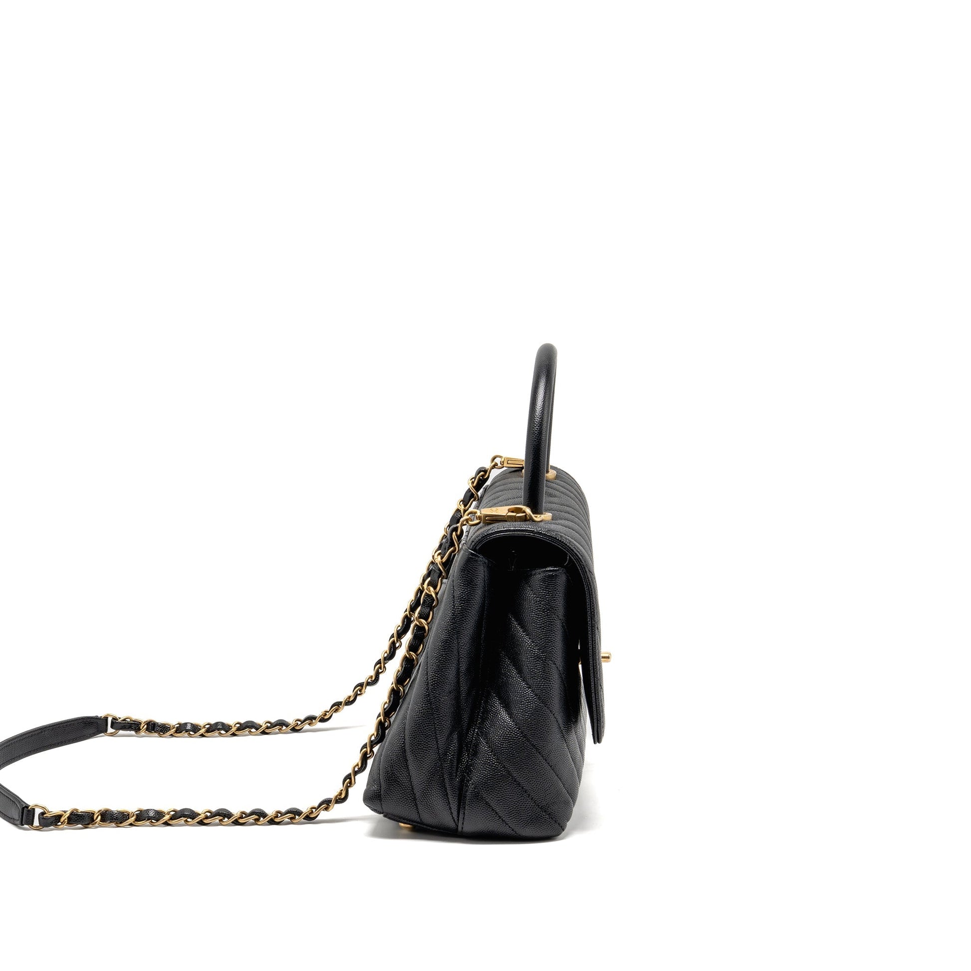 Chanel Chevron Coco handle caviar GHW Black Handbag