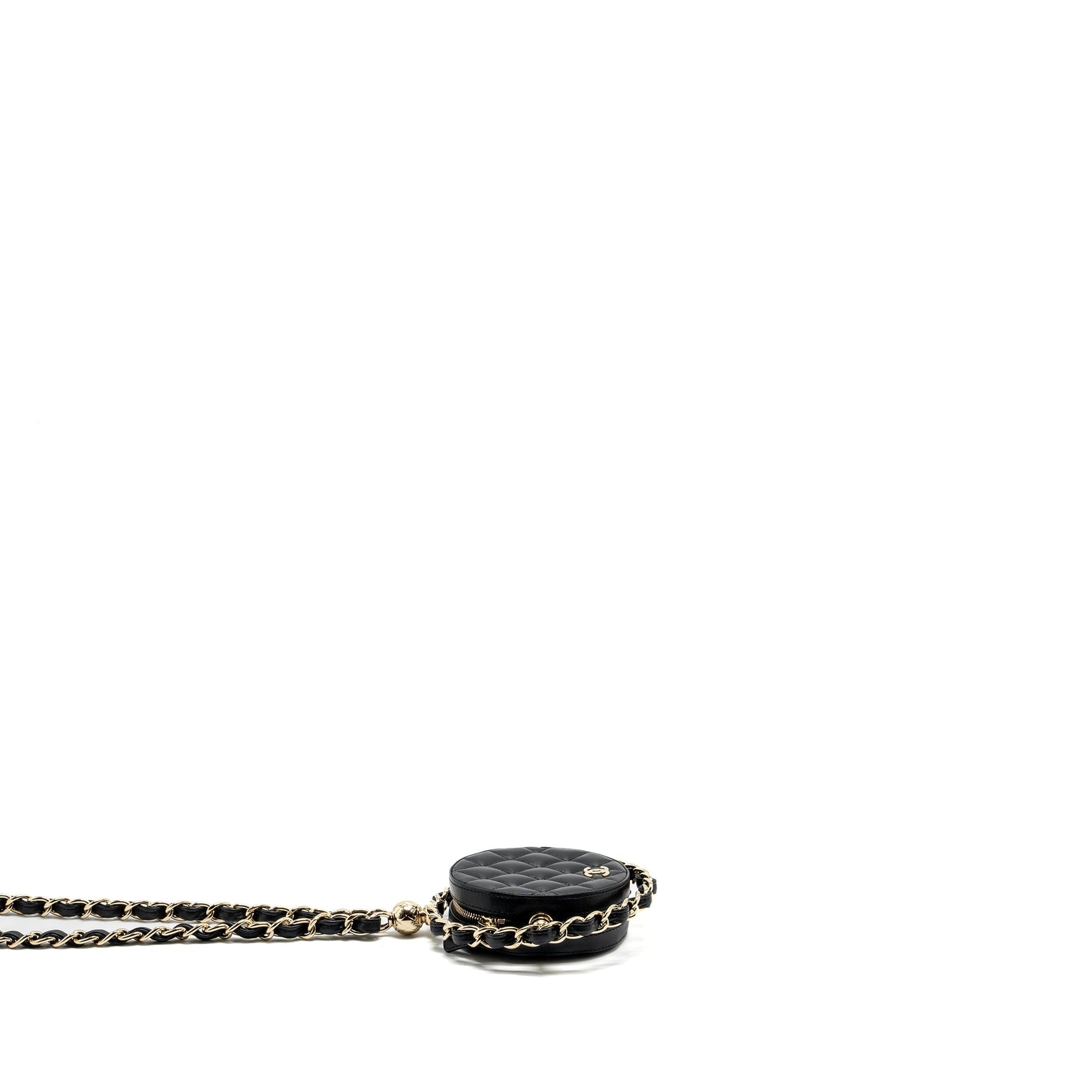 Chanel 22c Quilted Round Lambskin LGHW Black Clutch Bag