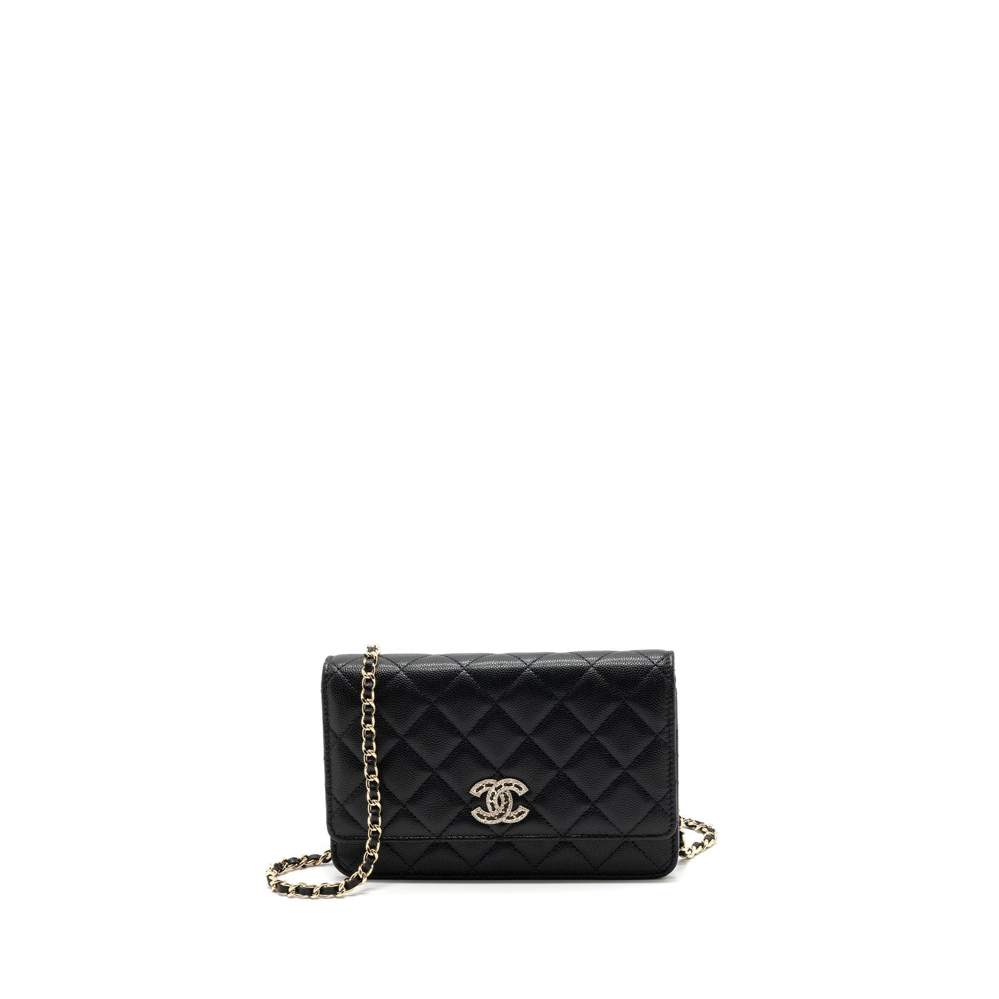 Chanel Detailed Logo On Caviar LGHW microchip Black Wallet Case