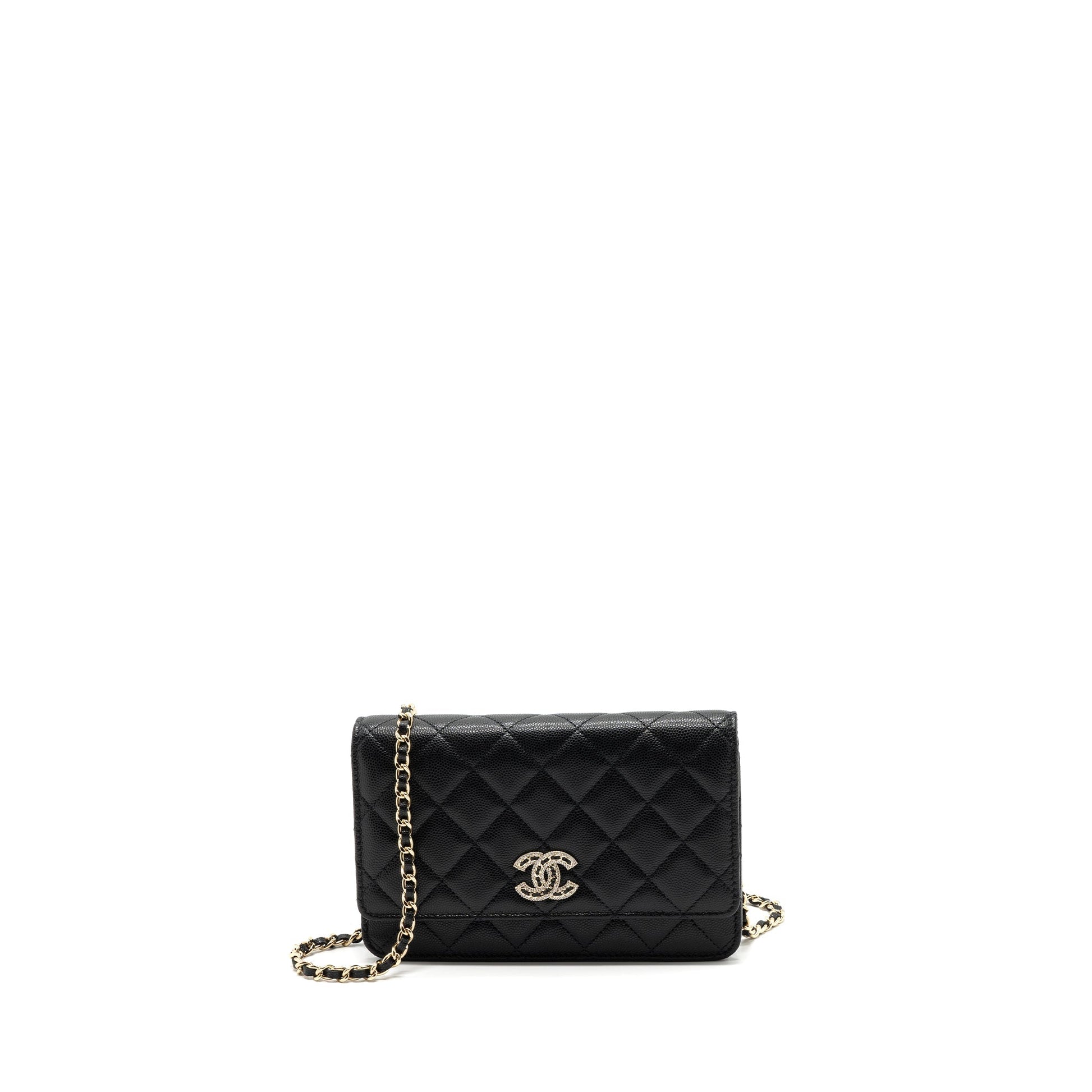Chanel Detailed Logo On Caviar LGHW microchip Black Wallet Case