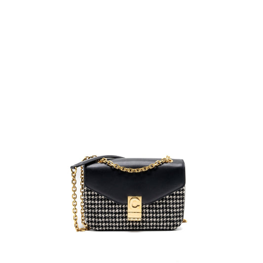 Celine Medium C Purse Tweed Handbag Leather Black Travel Bag