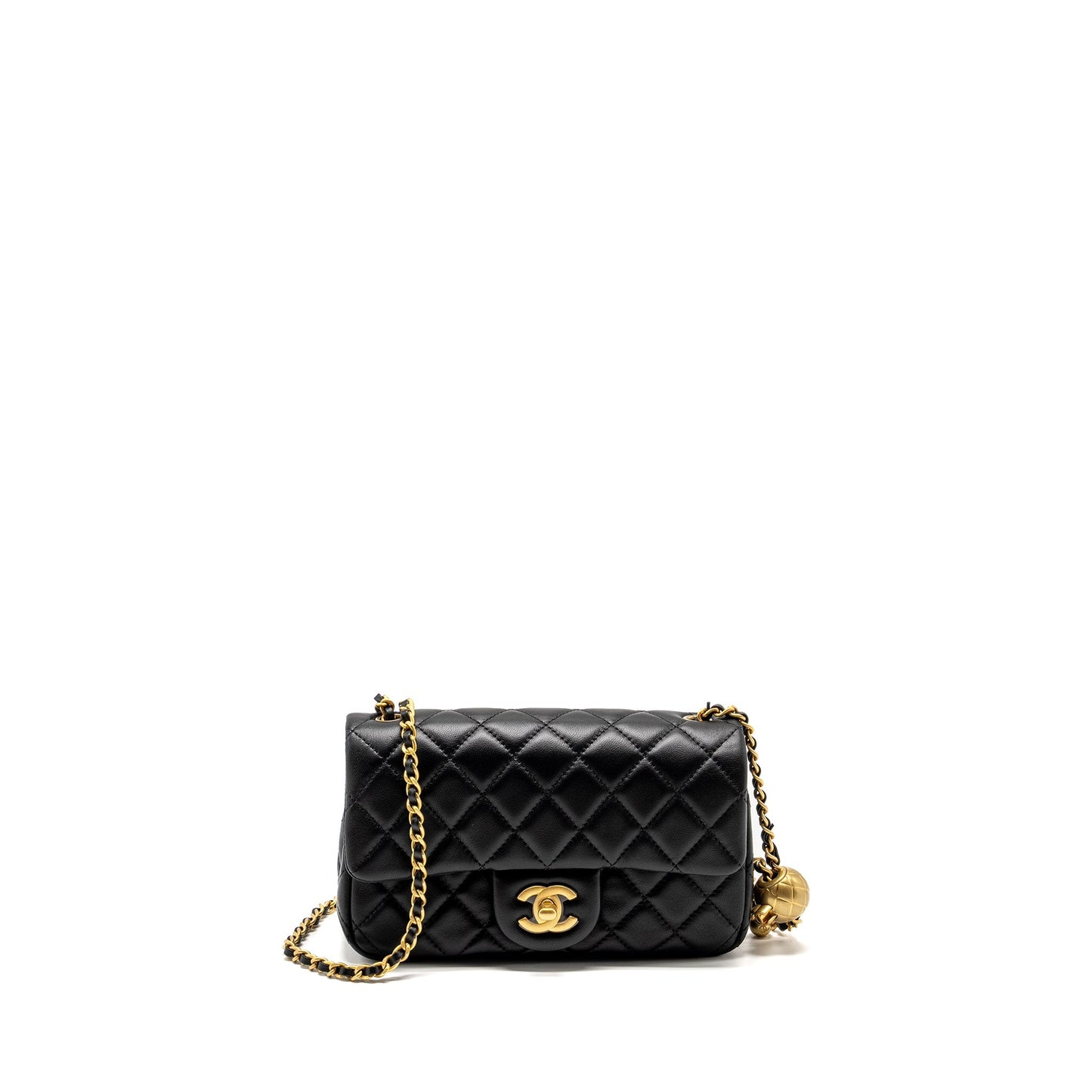 Chanel Pearl Crush Rectangular flap lambskin GHW Black Shoulder Bag Ghw Microchip