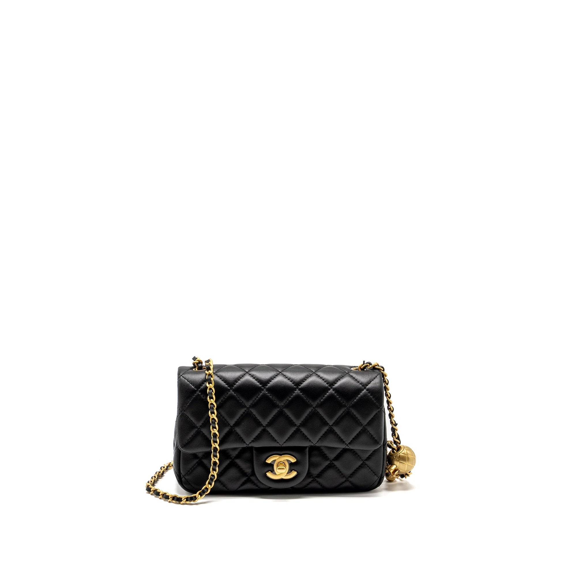 Chanel Pearl Crush Rectangular flap lambskin GHW Black Shoulder Bag Ghw Microchip