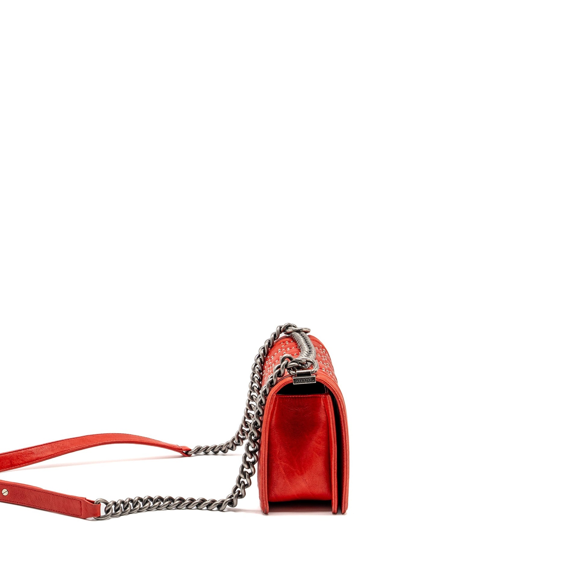 Chanel Boy lambskin ruthenium SHW Red Handbag