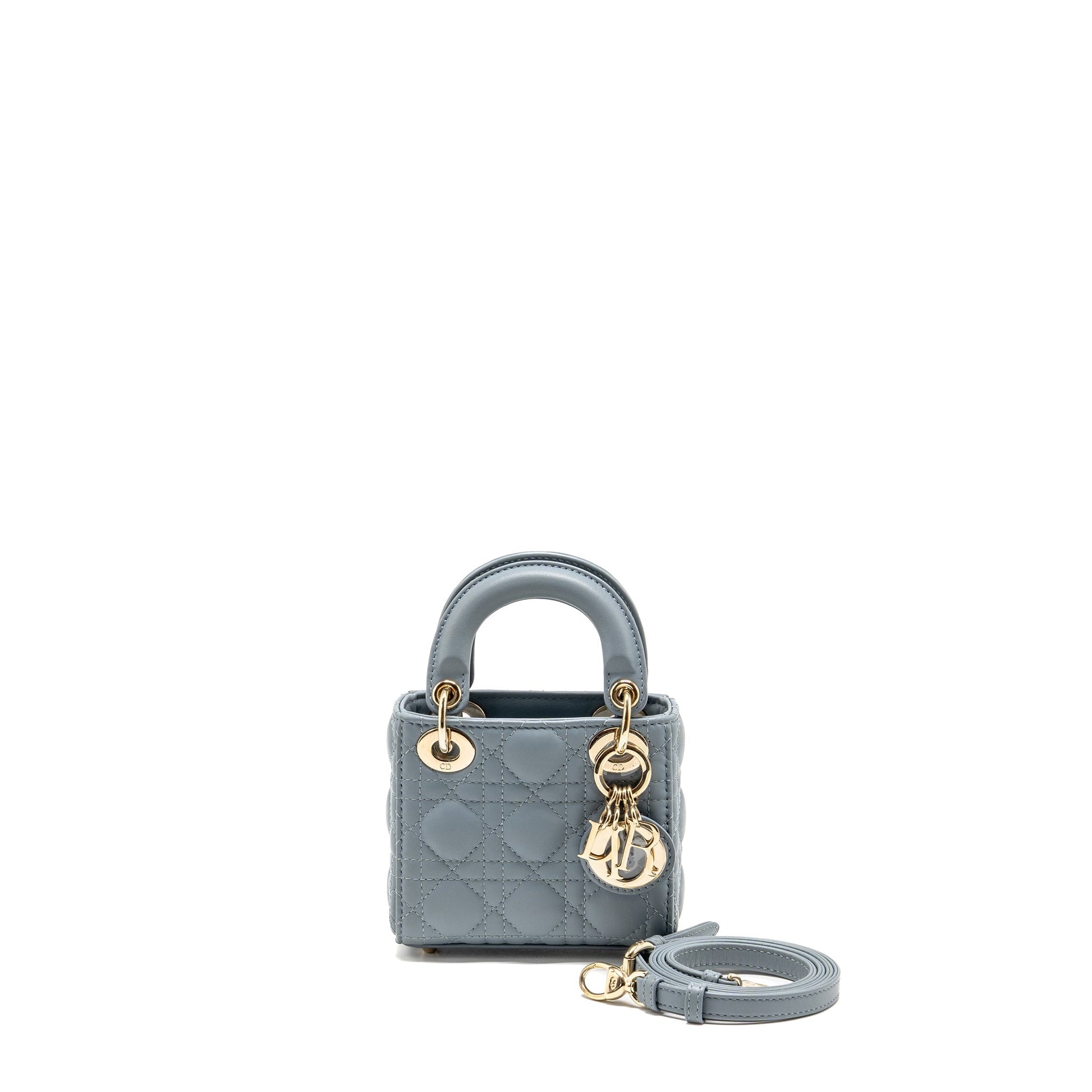Dior Micro Lady Cannage Lambskin Grey Handbag Travel Bag