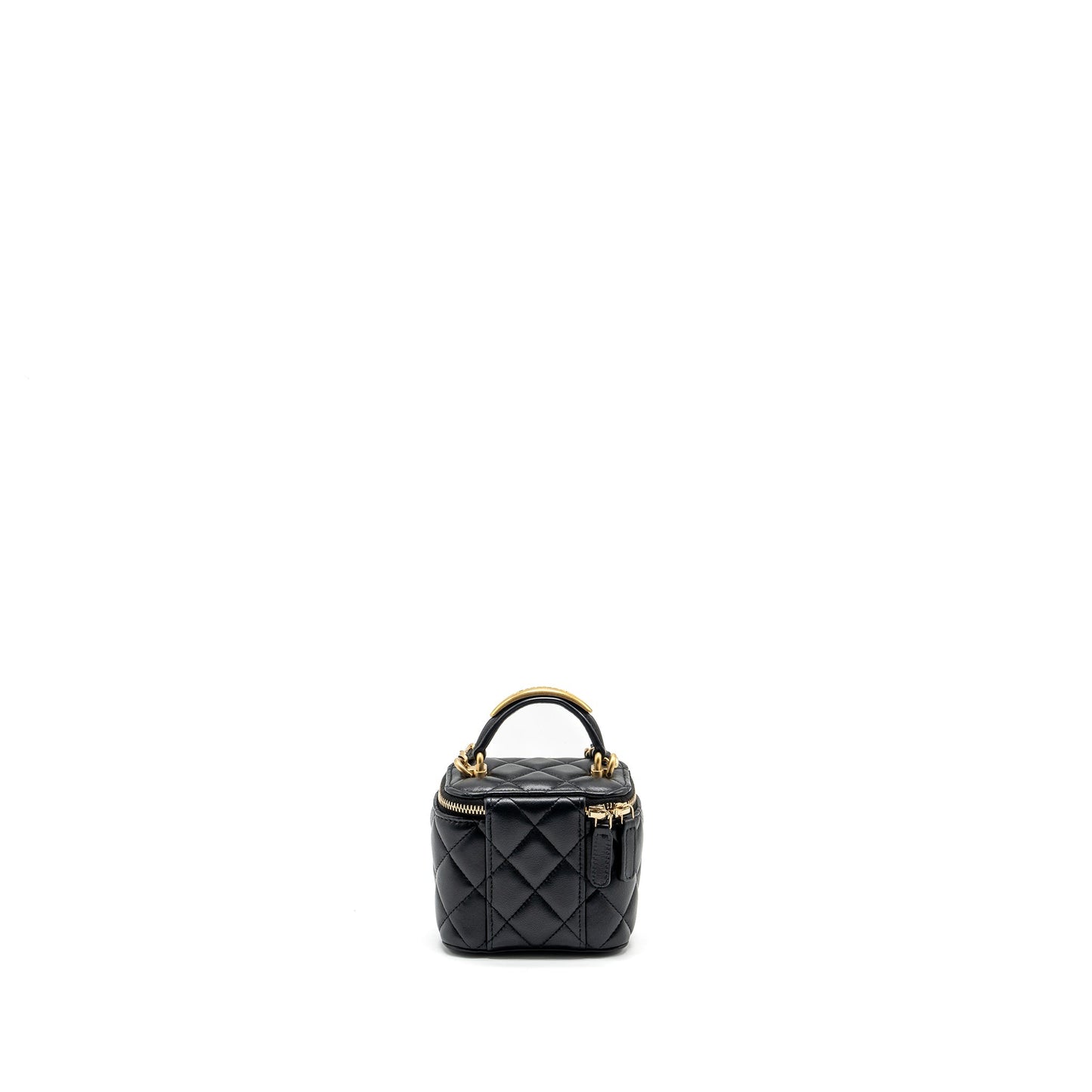 Chanel Top Handle Vanity Lambskin GHW Microchip Black Mini Bag