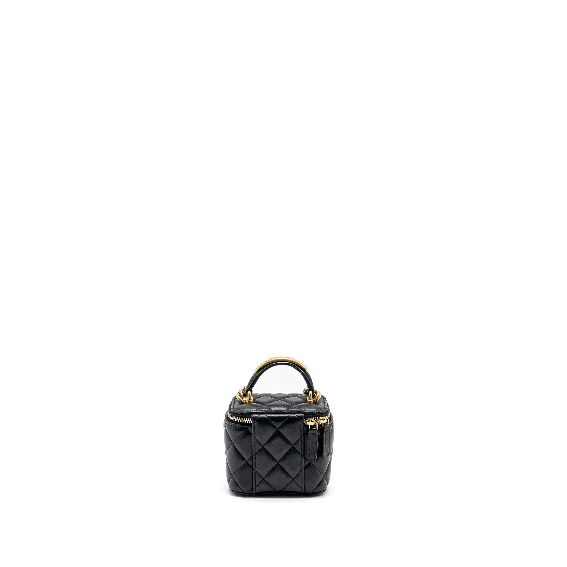 Chanel Top Handle Vanity Lambskin GHW Microchip Black Mini Bag