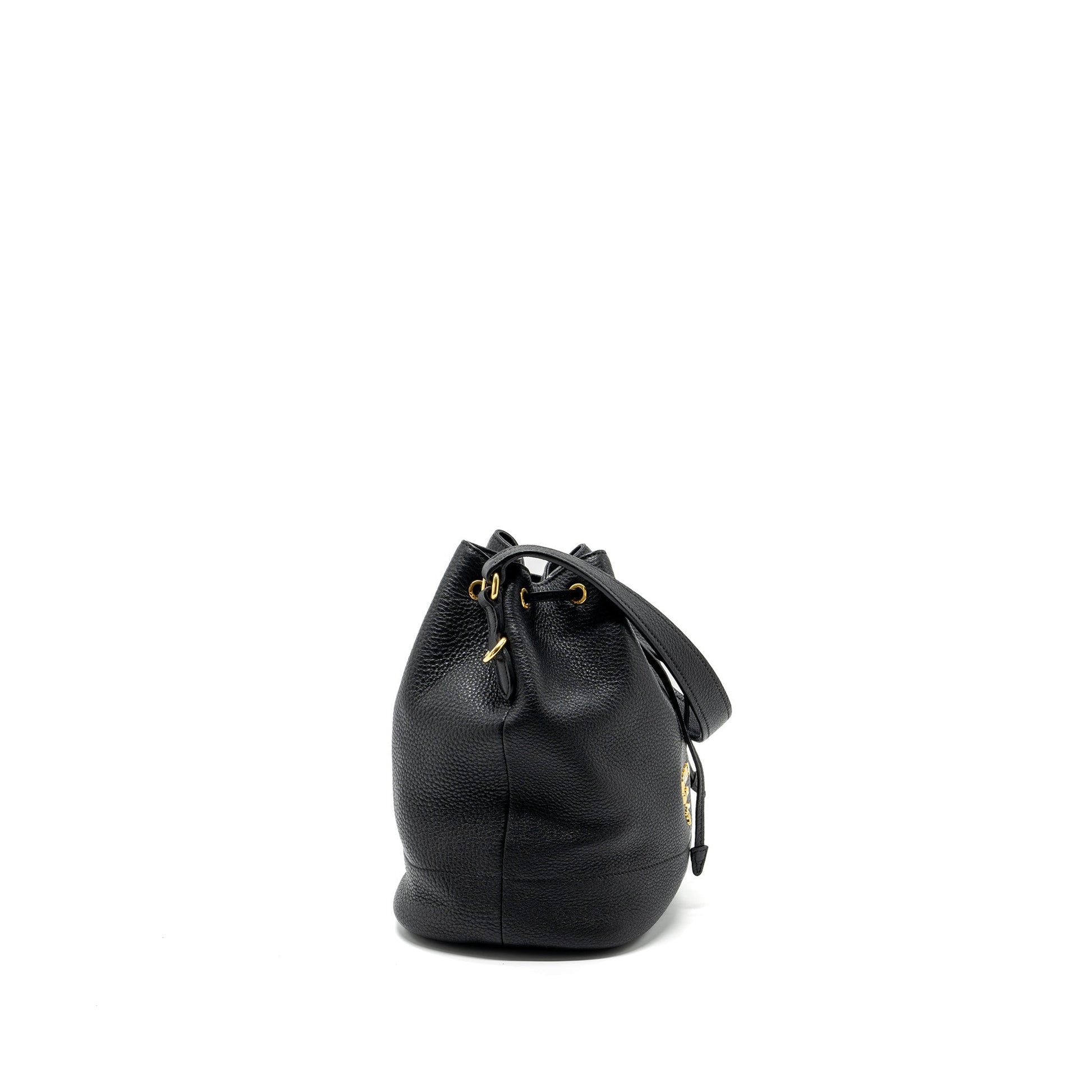 Prada Secchiello Purse Grained Calfskin Handbag Black Bucket Bucket Bag