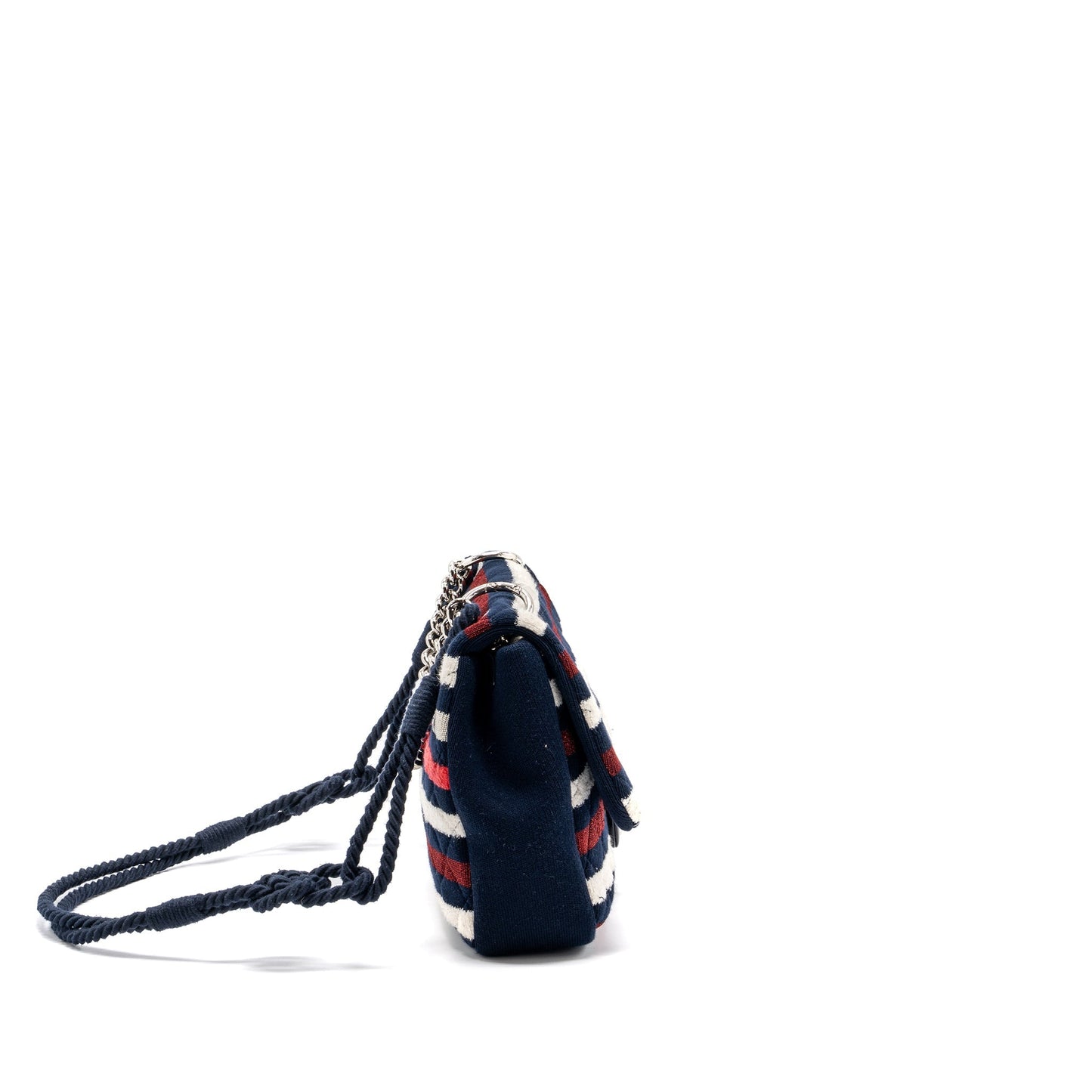 Chanel quilted flap fabric SHW Multicolor Multicolour White Blue Red Shoulder Bag