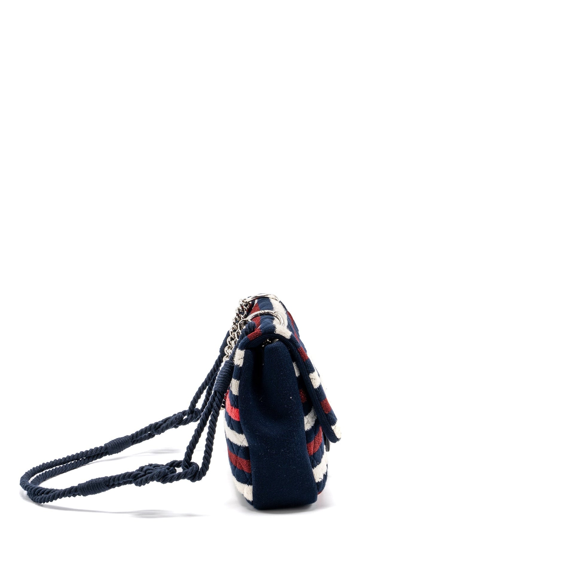 Chanel quilted flap fabric SHW Multicolor Multicolour White Blue Red Shoulder Bag