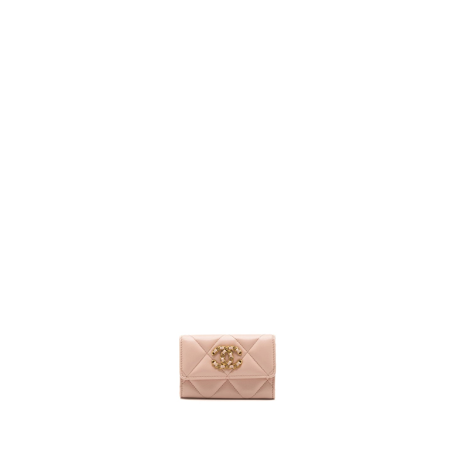 Chanel 19 Card Holder Lambskin Light GHW Pink Wallet Case