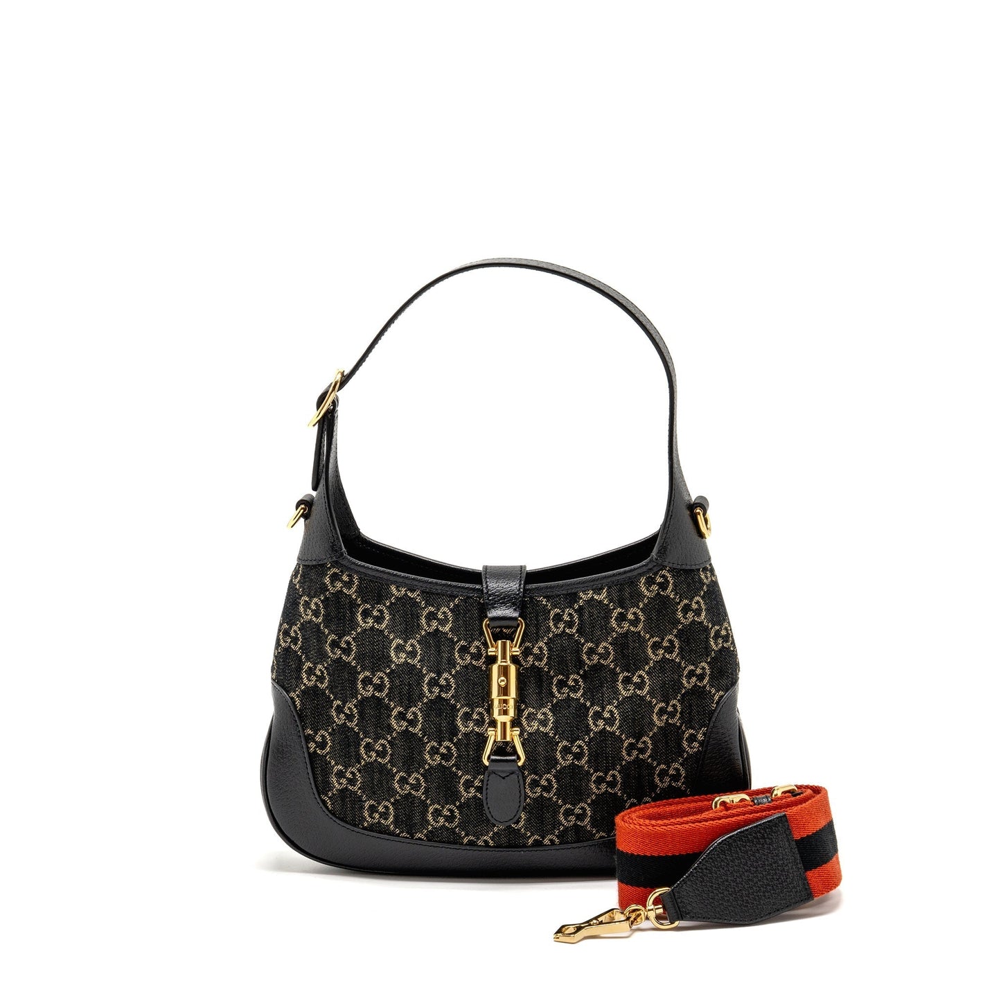 Gucci Jackie Small Shoulder Bag Leather Denim Black Ghw