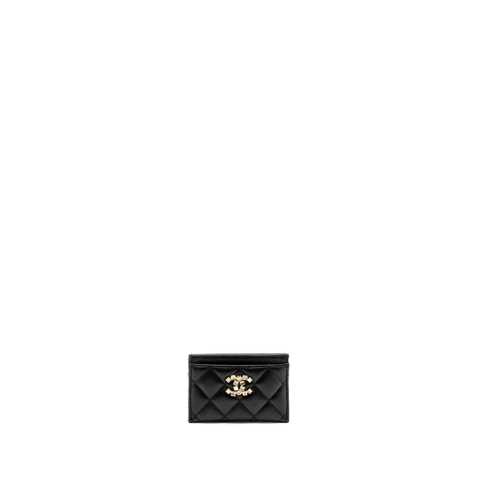 Chanel Detail CC Logo Card Holder Lambskin Black Wallet Case