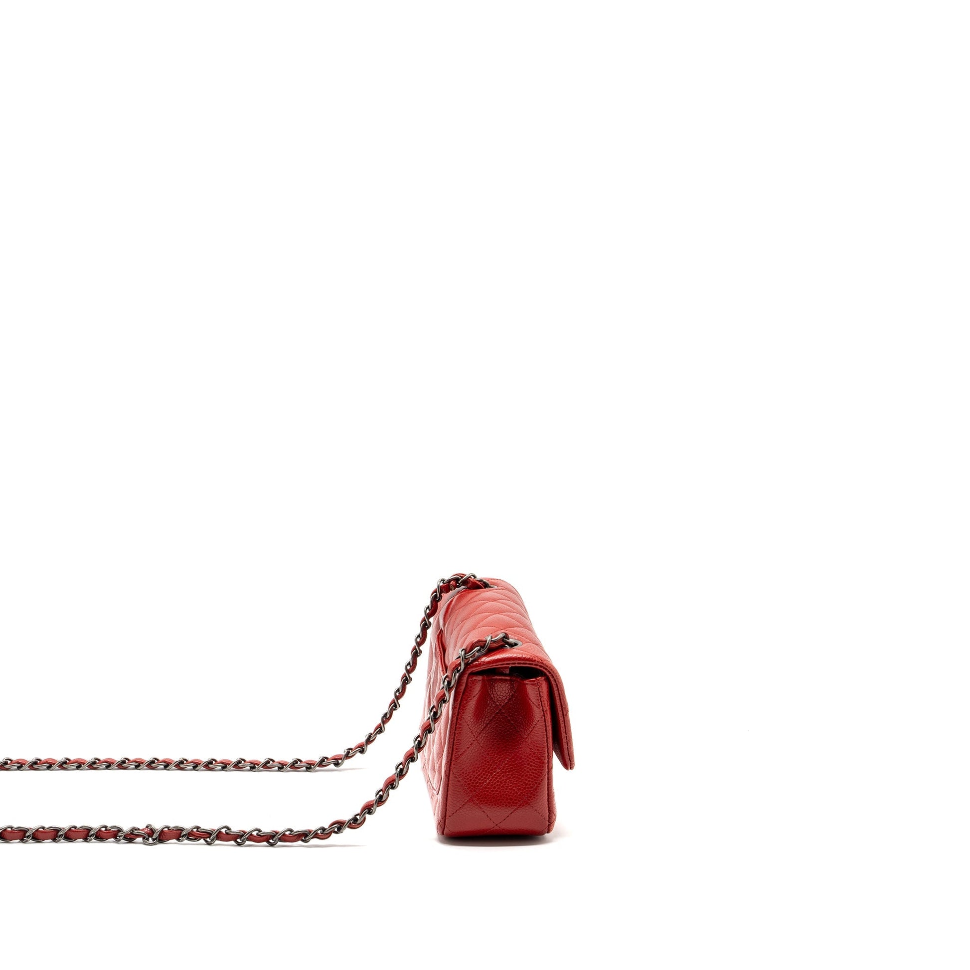 Chanel rectangular flap caviar ruthenium hardware Red Shoulder Bag Ruthenium Hardware