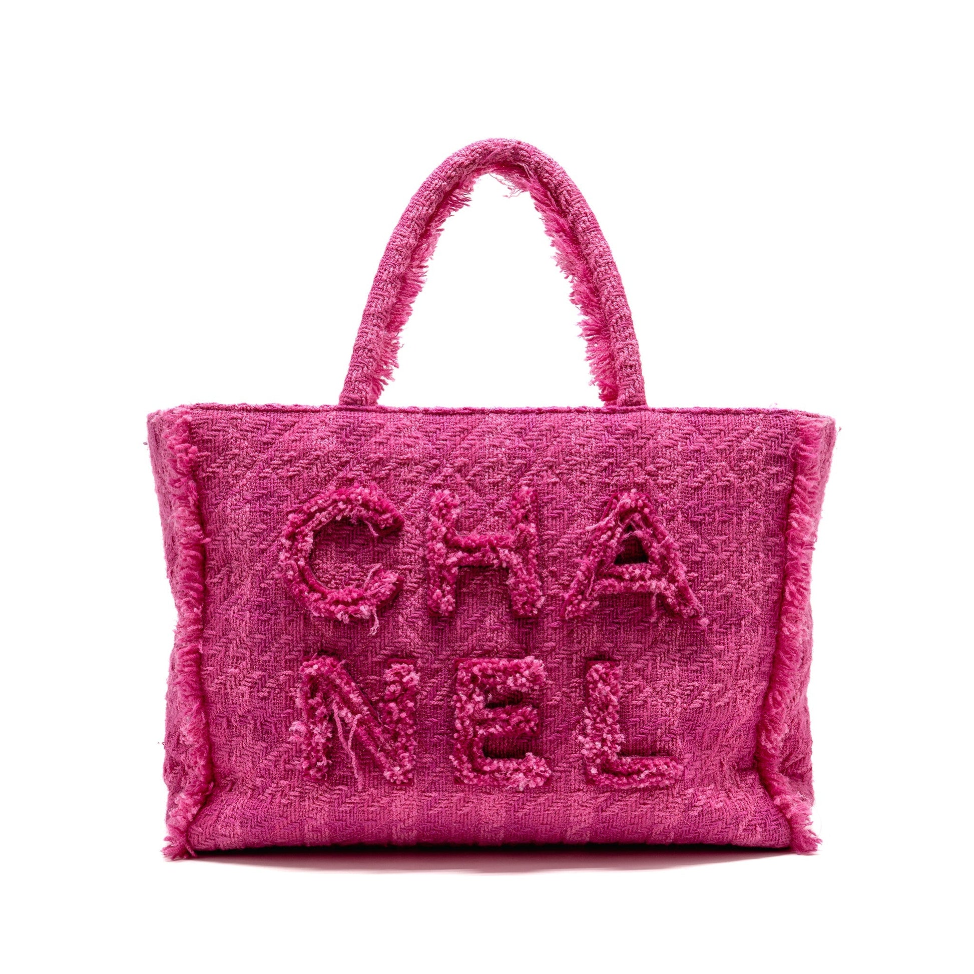 Chanel Letter Logo Zipped Shopping Tweed GHW Pink Handbag