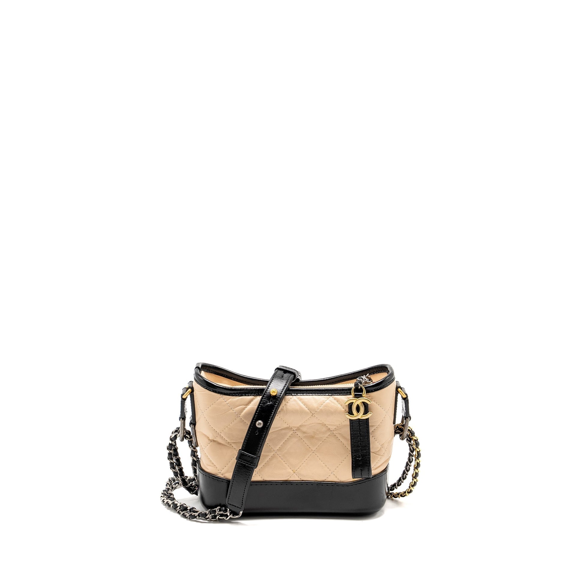 Chanel Gabrielle Hobo Aged Calfskin Hardware Multicolour Black Beige Small Shoulder Bag Hardware 1